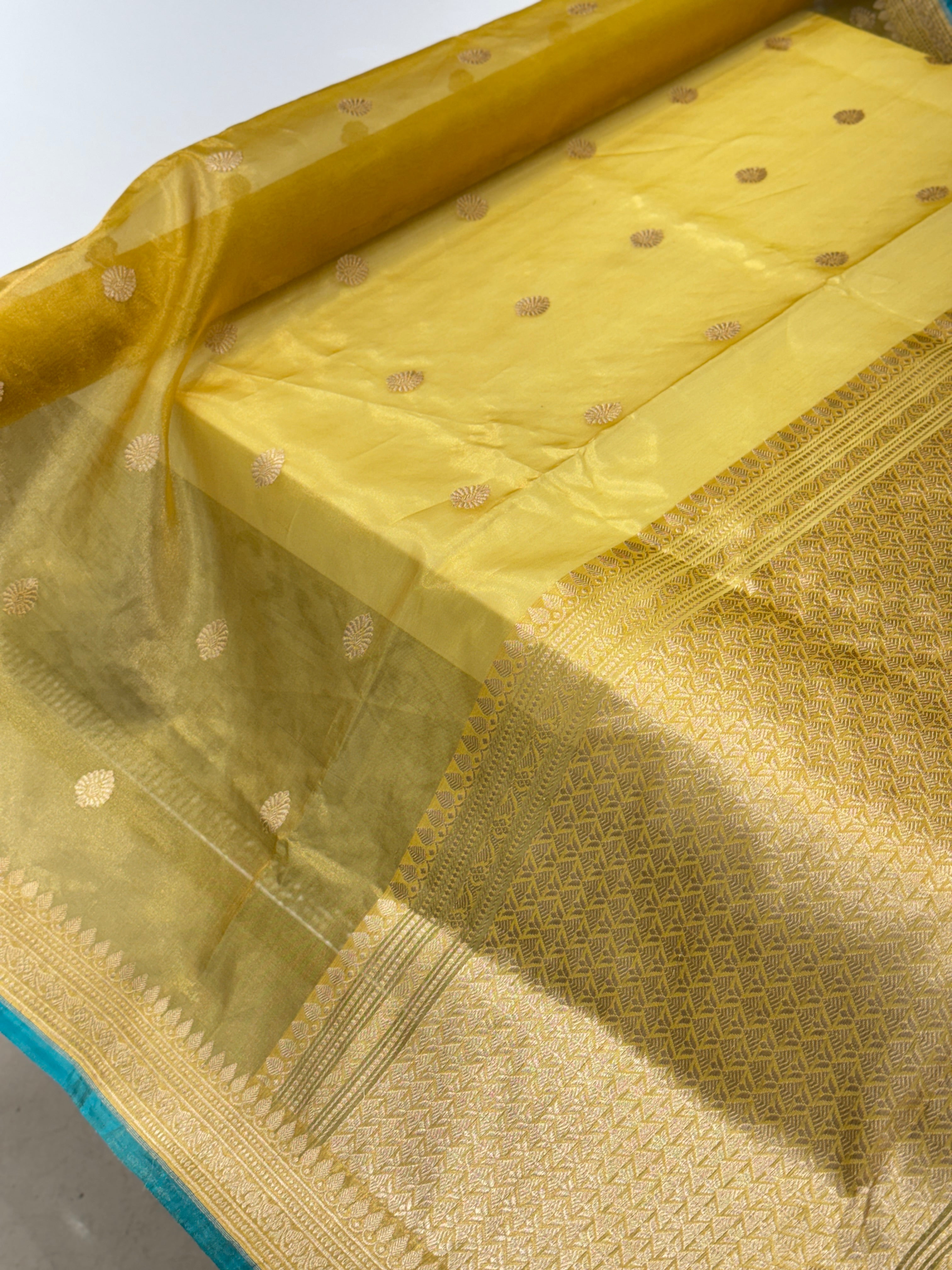 Yellow Banarasi Tissue Handloom Kadwa Buttas