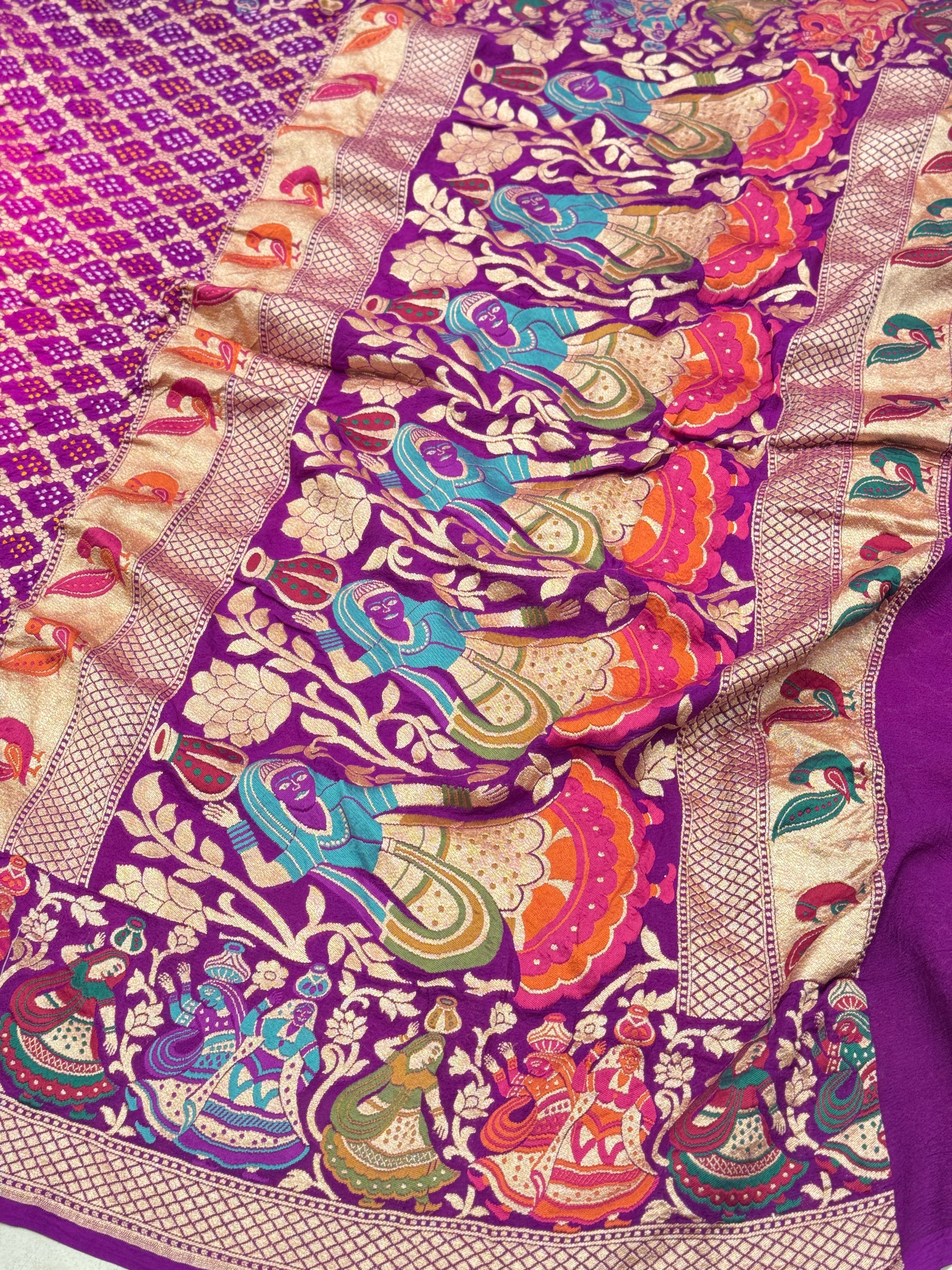 Rani Magenta Shaded Meenakari Rai Bandhej Saree