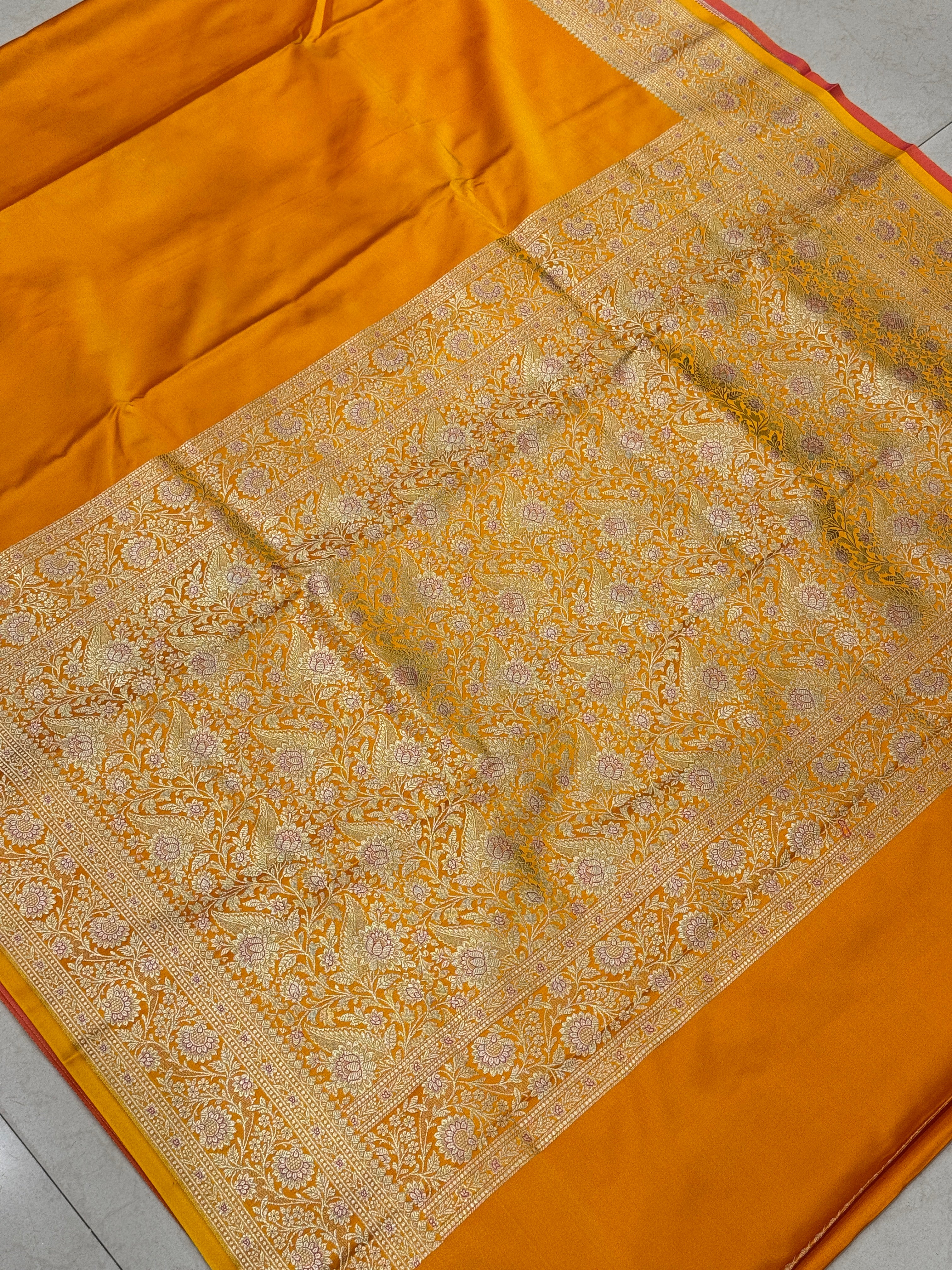 Mango Yellow Banarasi Plain Upside Down Border Saree