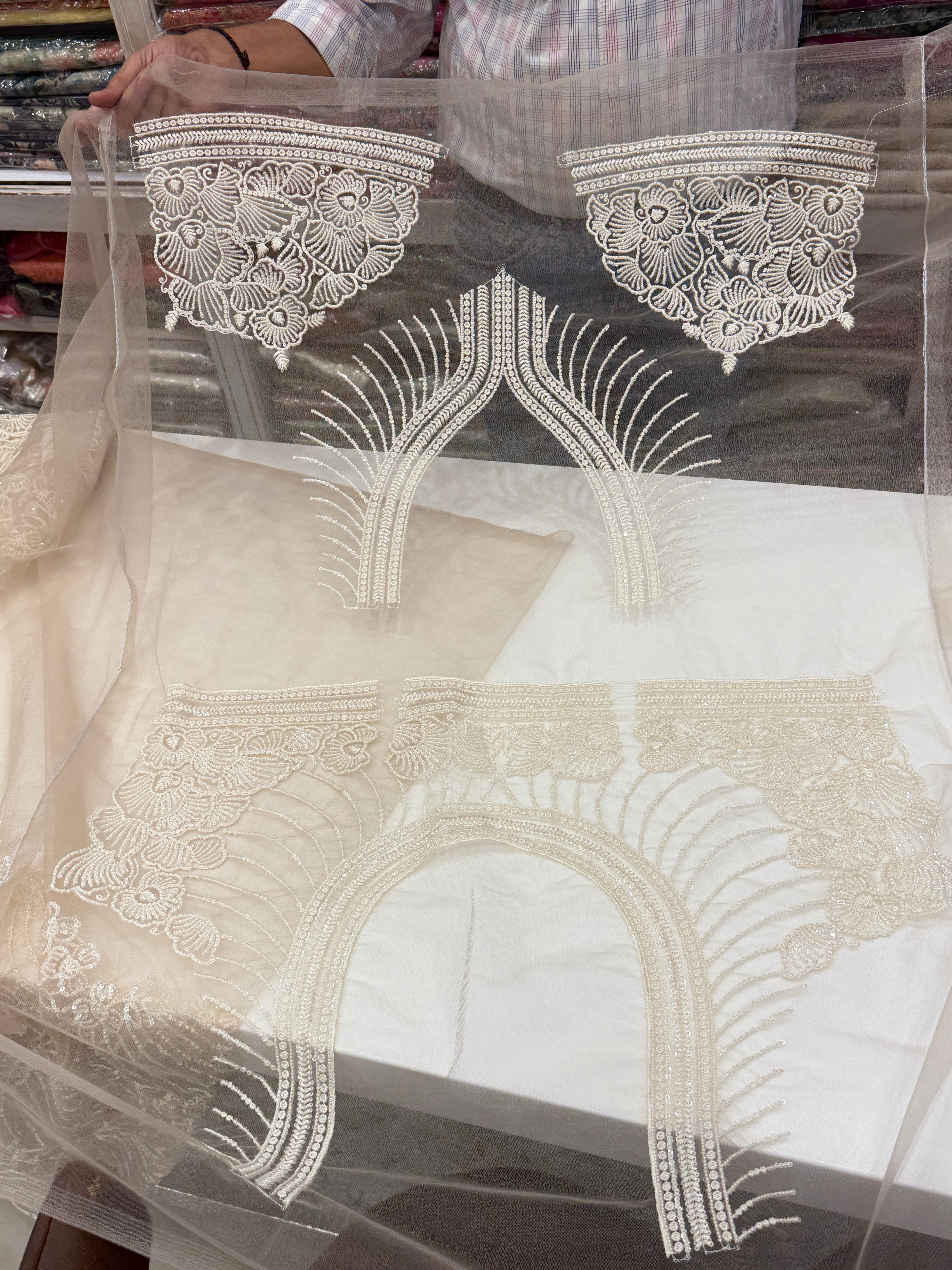 Golden Net Resham Moti Embroidery Soft Saree