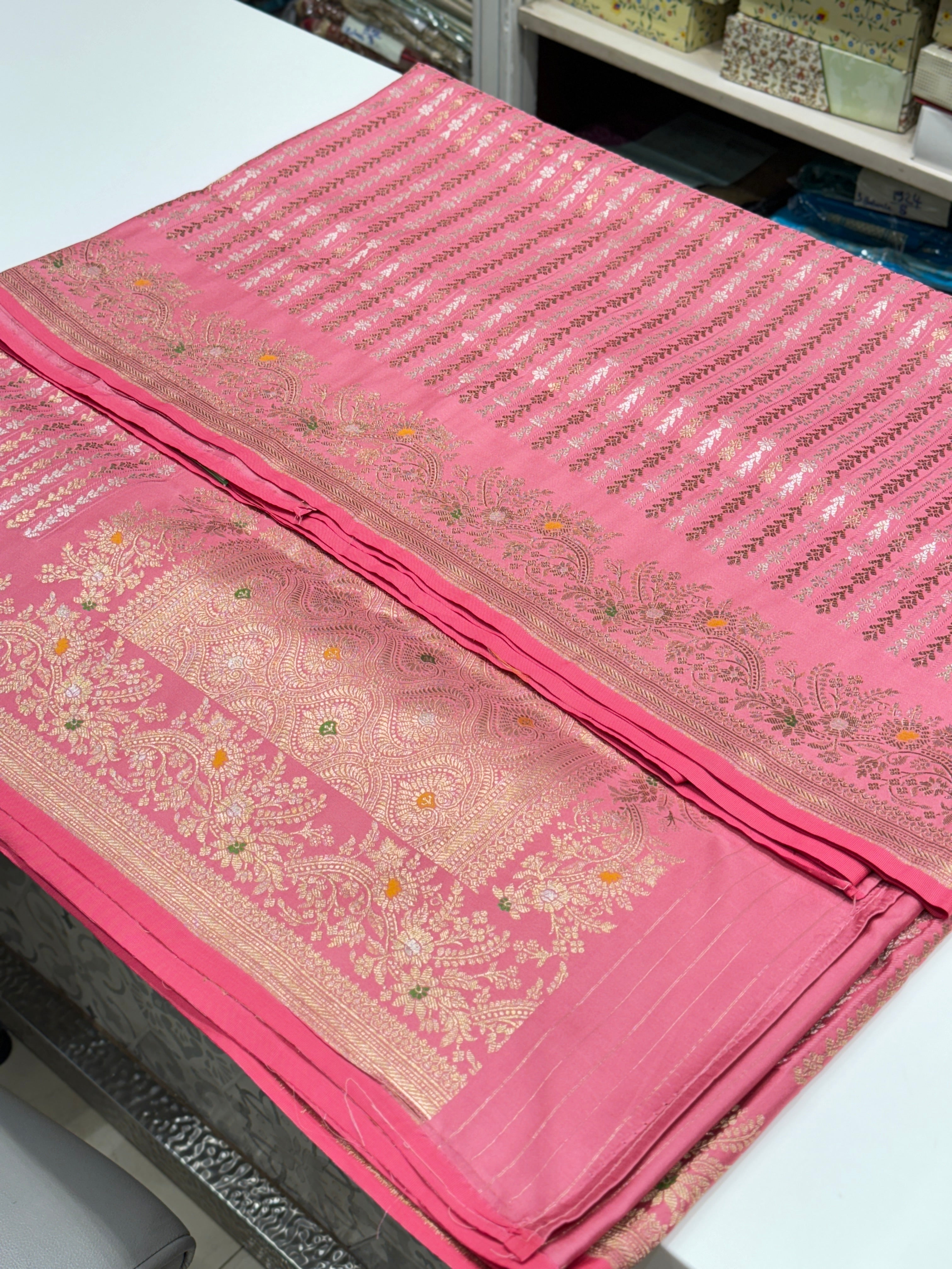 Pink Banarasi Line Weave Saree