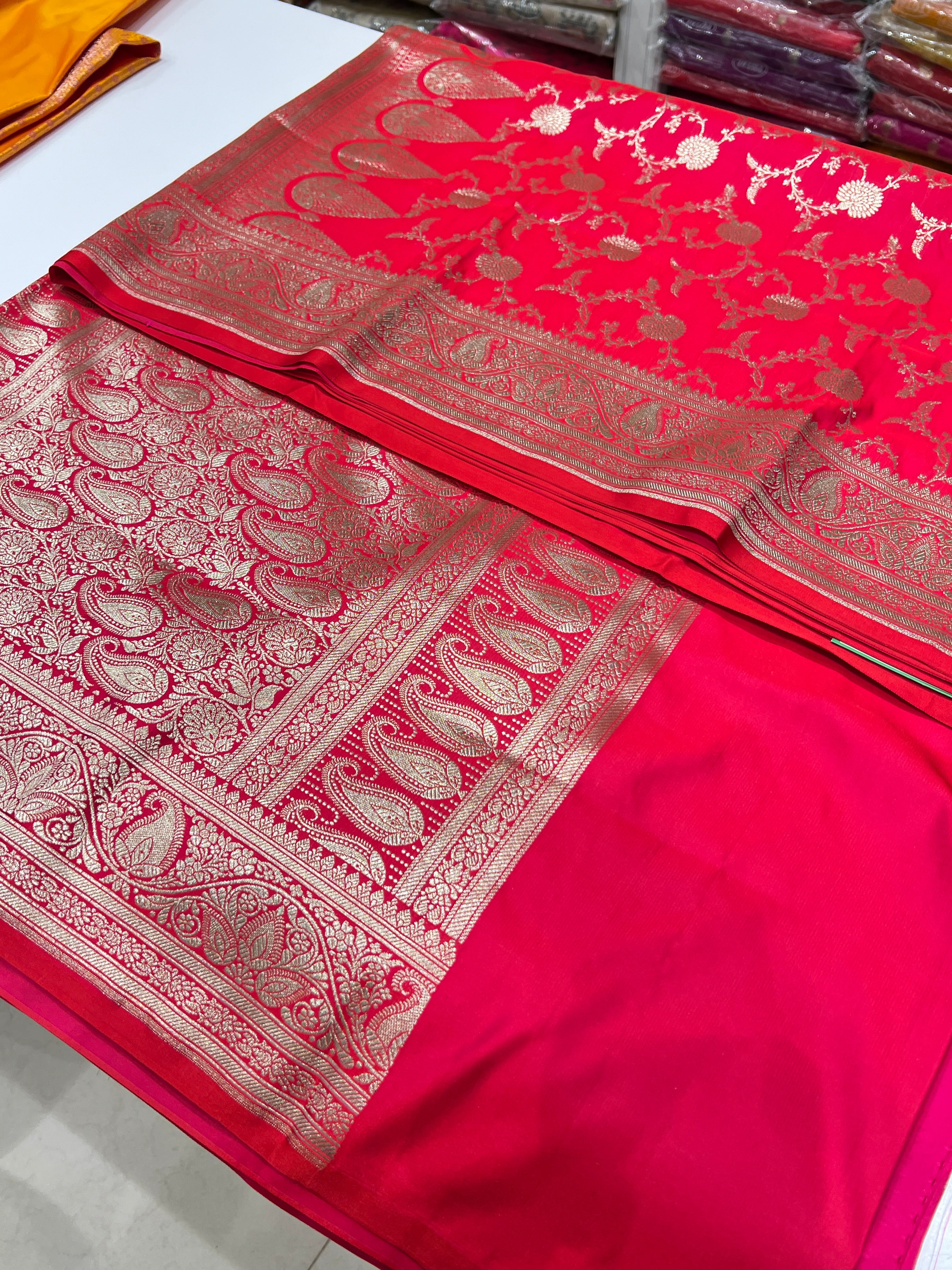 Reddish Pink Banarasi Floral Silk Saree