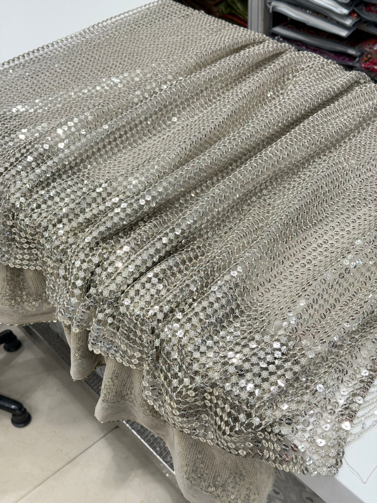 Silver Cutwork Half Half Hand Embroidery Concept Saree