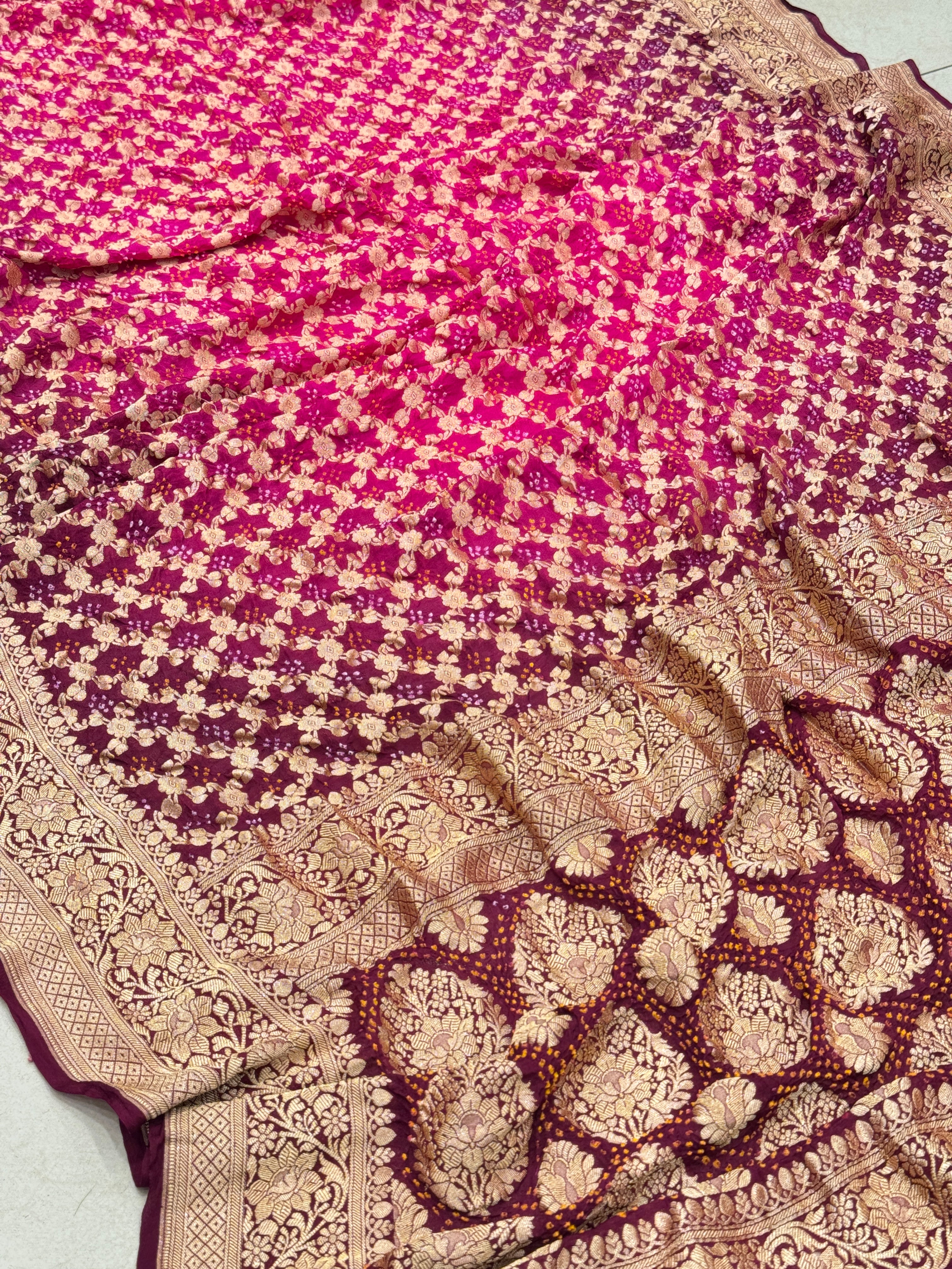 Wine Rani Shaded Bandhej Bandhini Saree