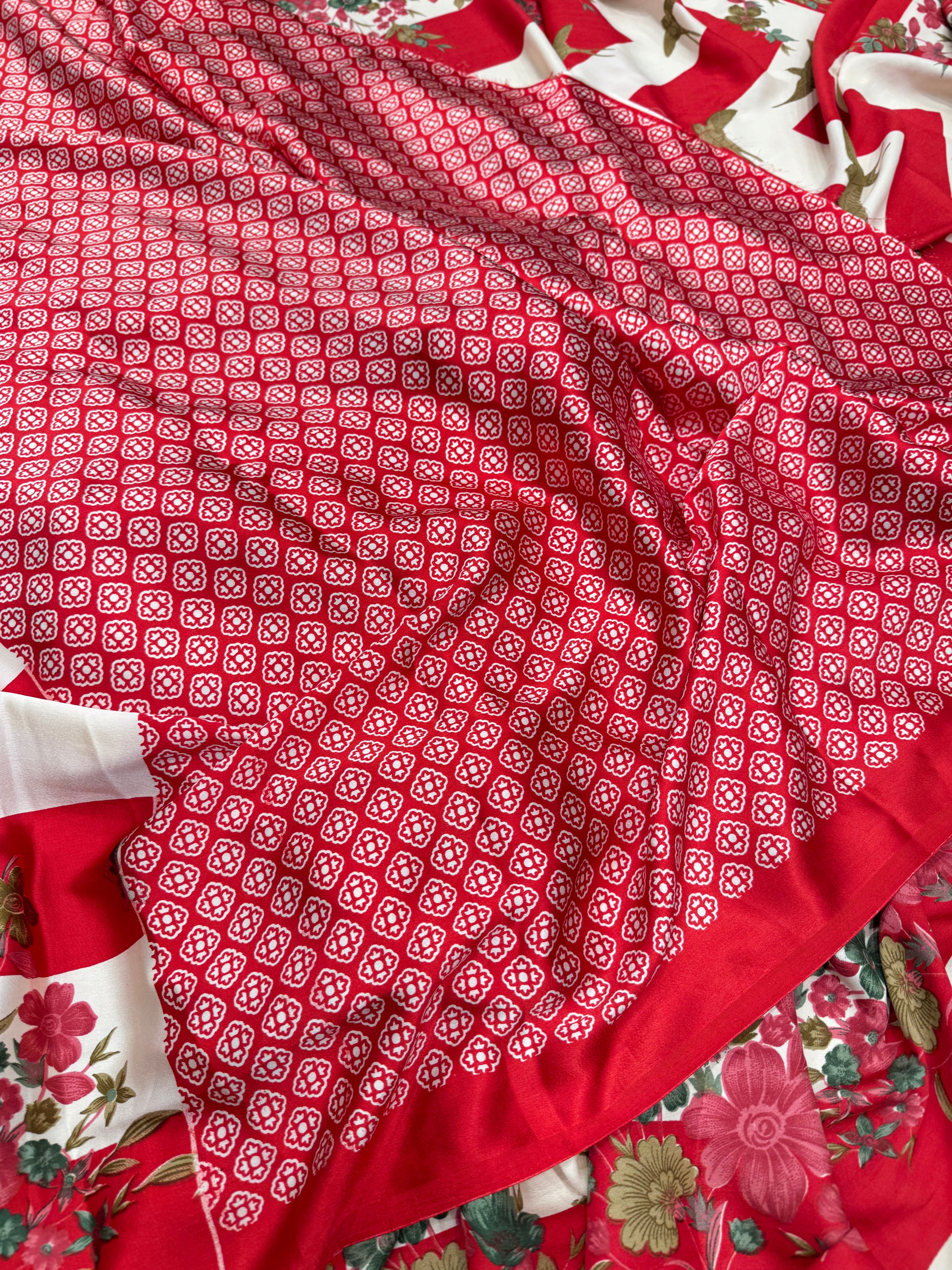 Trisha Krishnan Inspired Red Contemporary Satin Saree