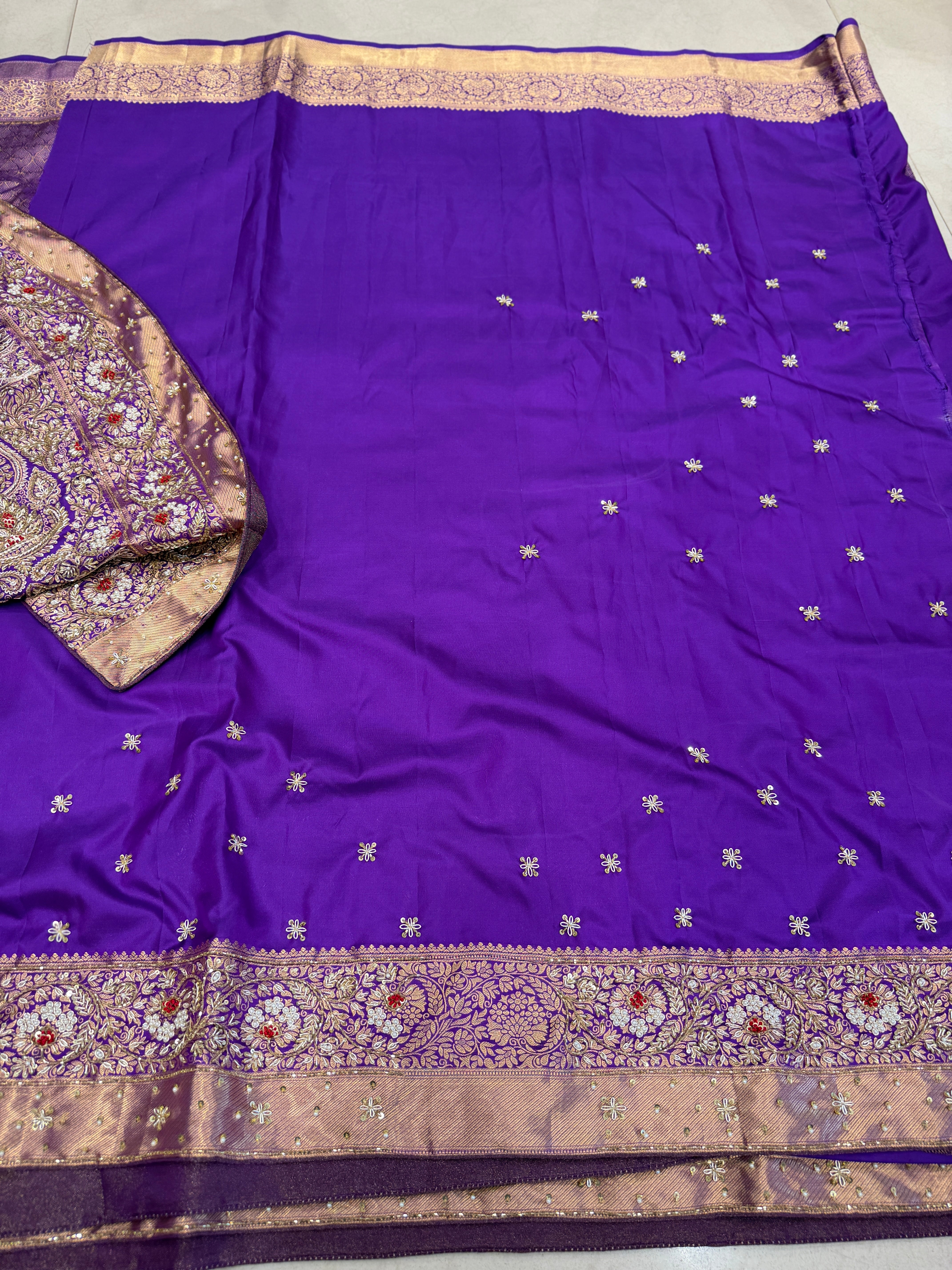 Violet Kanjivaram Floral Jaal Zardozi Hand Embroidery Saree