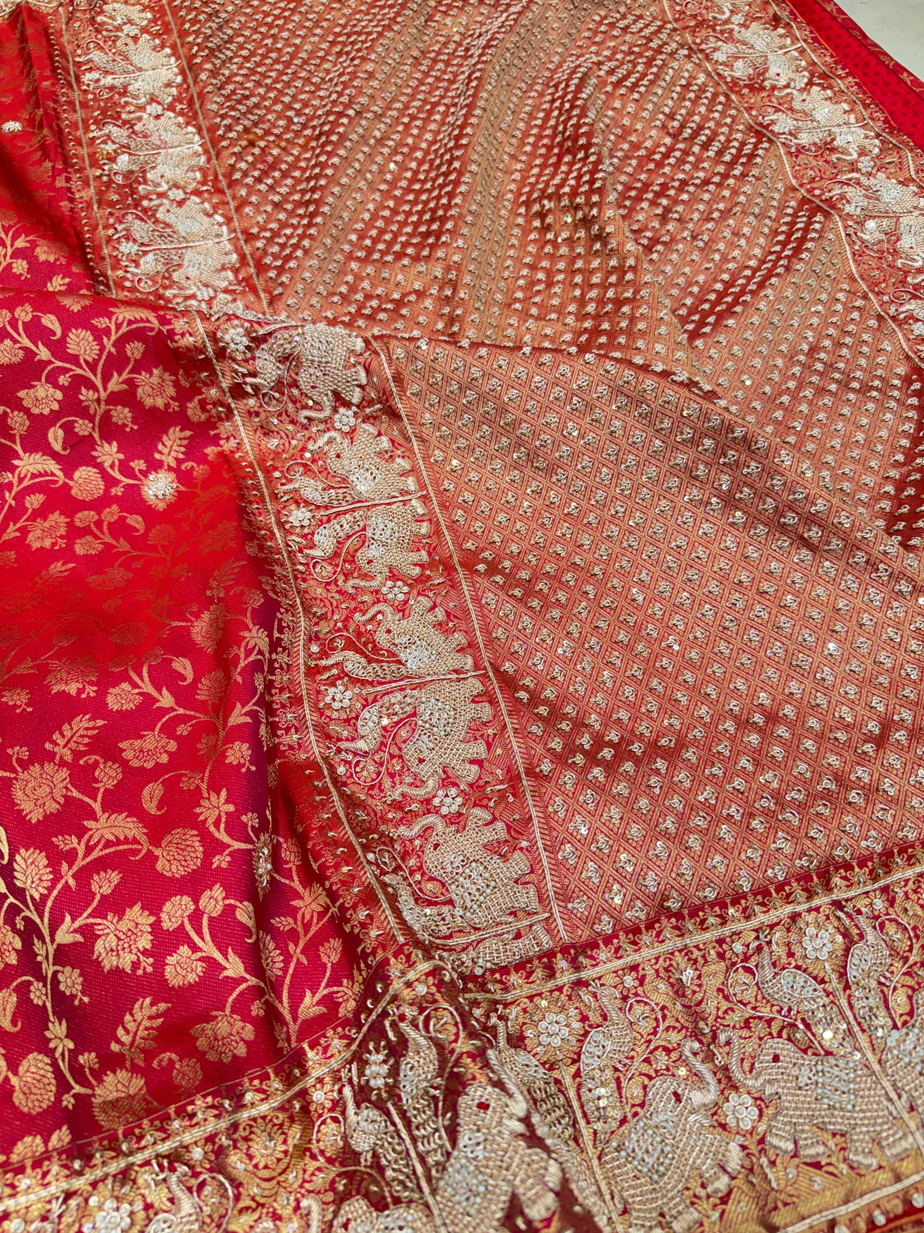 Crimson Red Pure Silk Kanjivaram Elephant Motif Hand Embroidery Saree