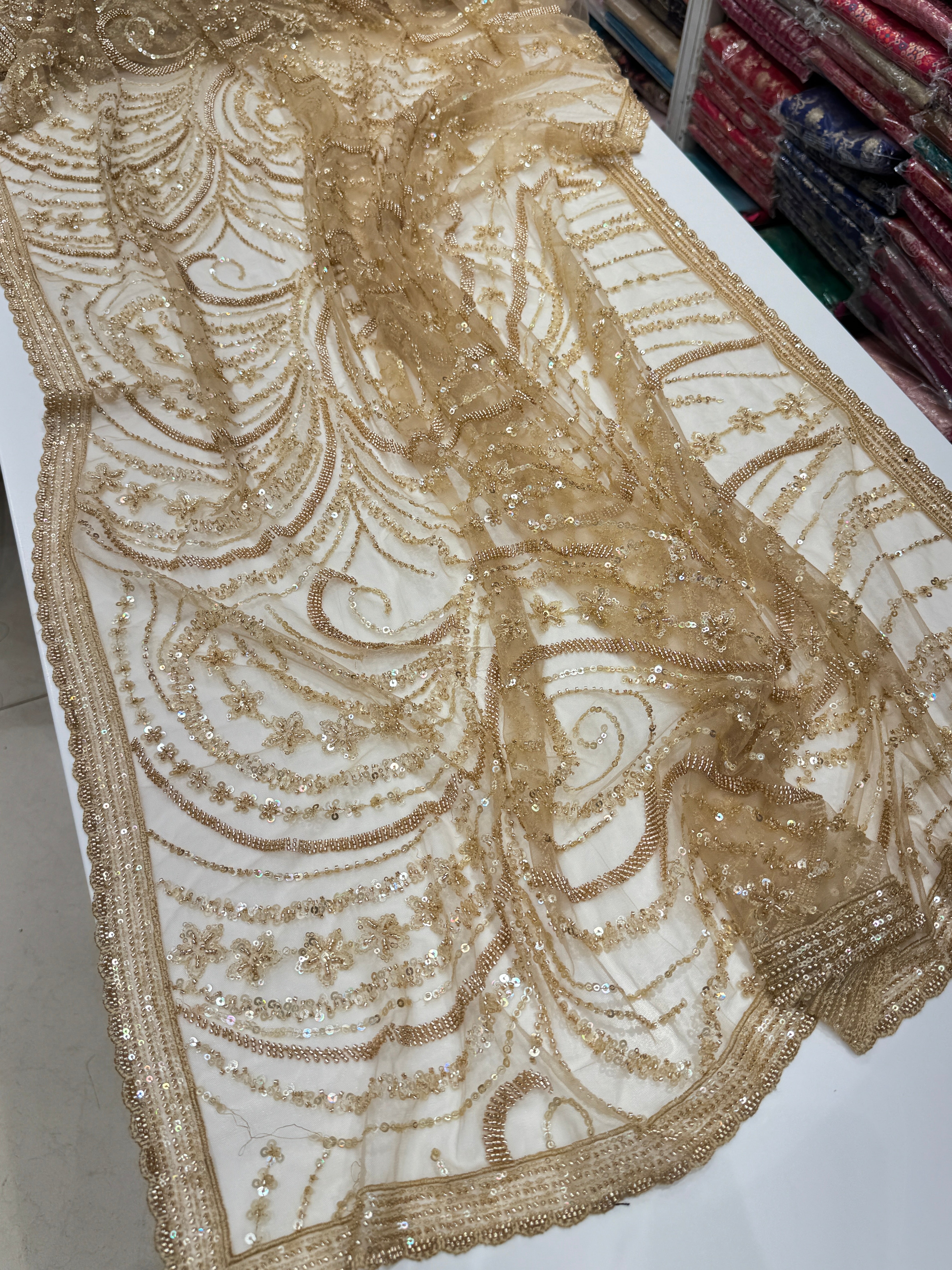 Gold Net Embroidery Sequin Saree