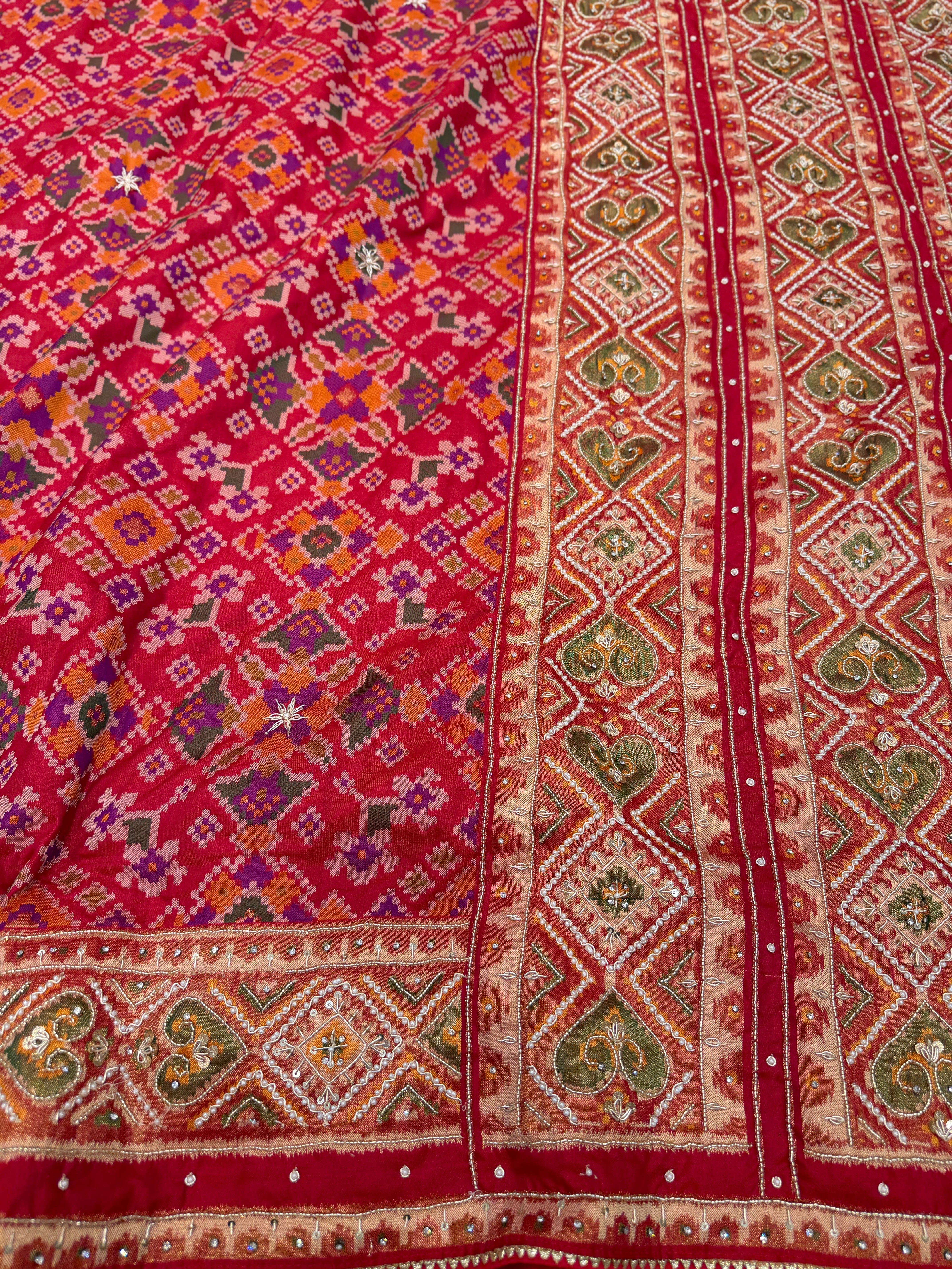 Red Patola Rata Bhat Hand Embroidery Saree