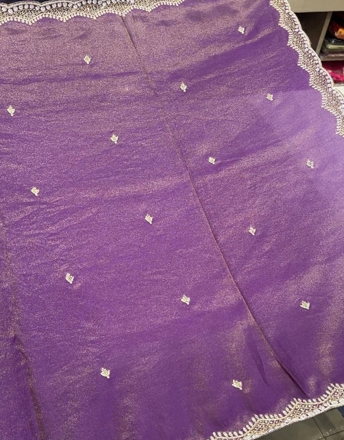 Tissue Crepe Hand Embroidery Saree