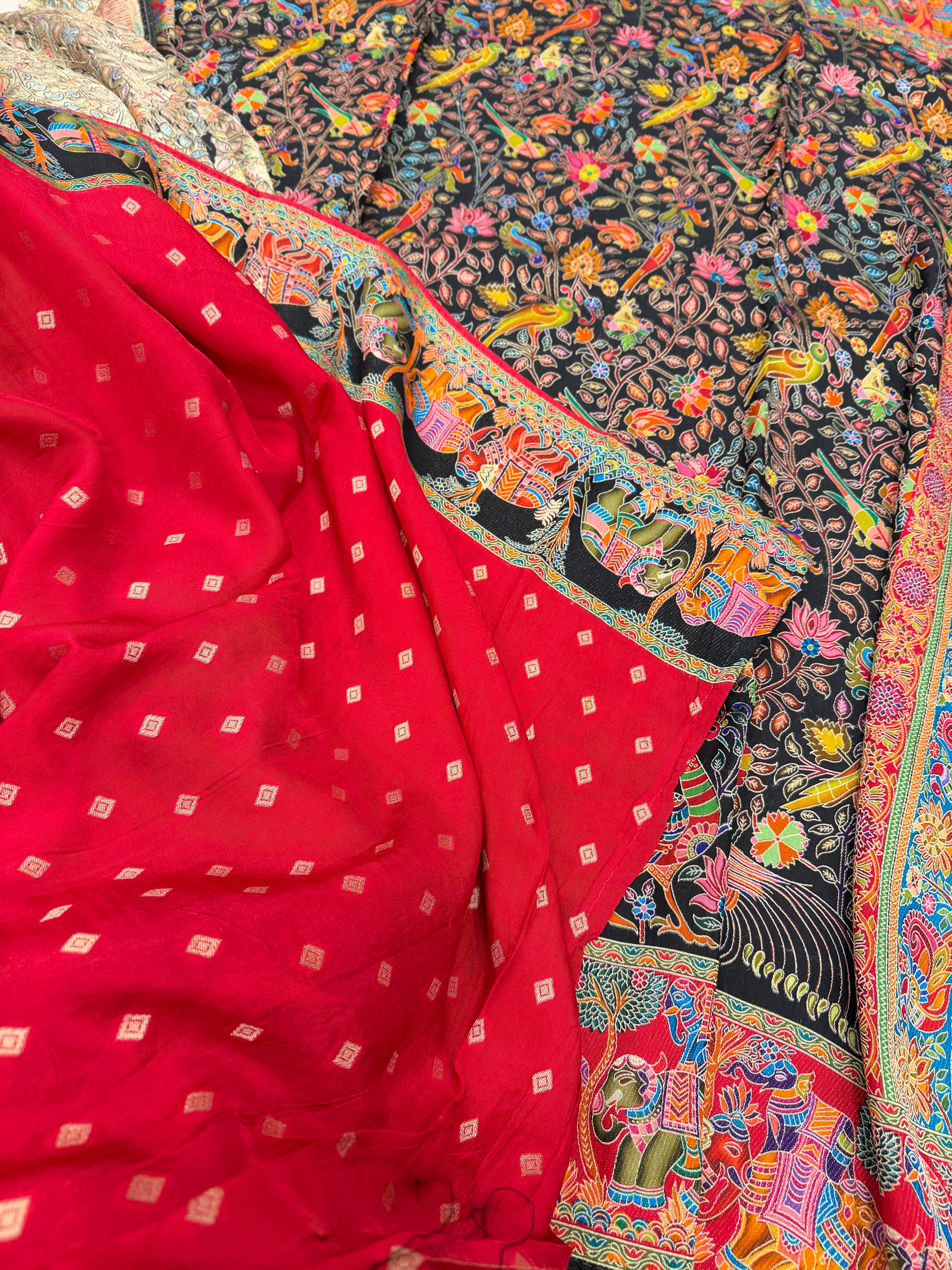 Black Weaved Pashmina Style Multi Colour Saree