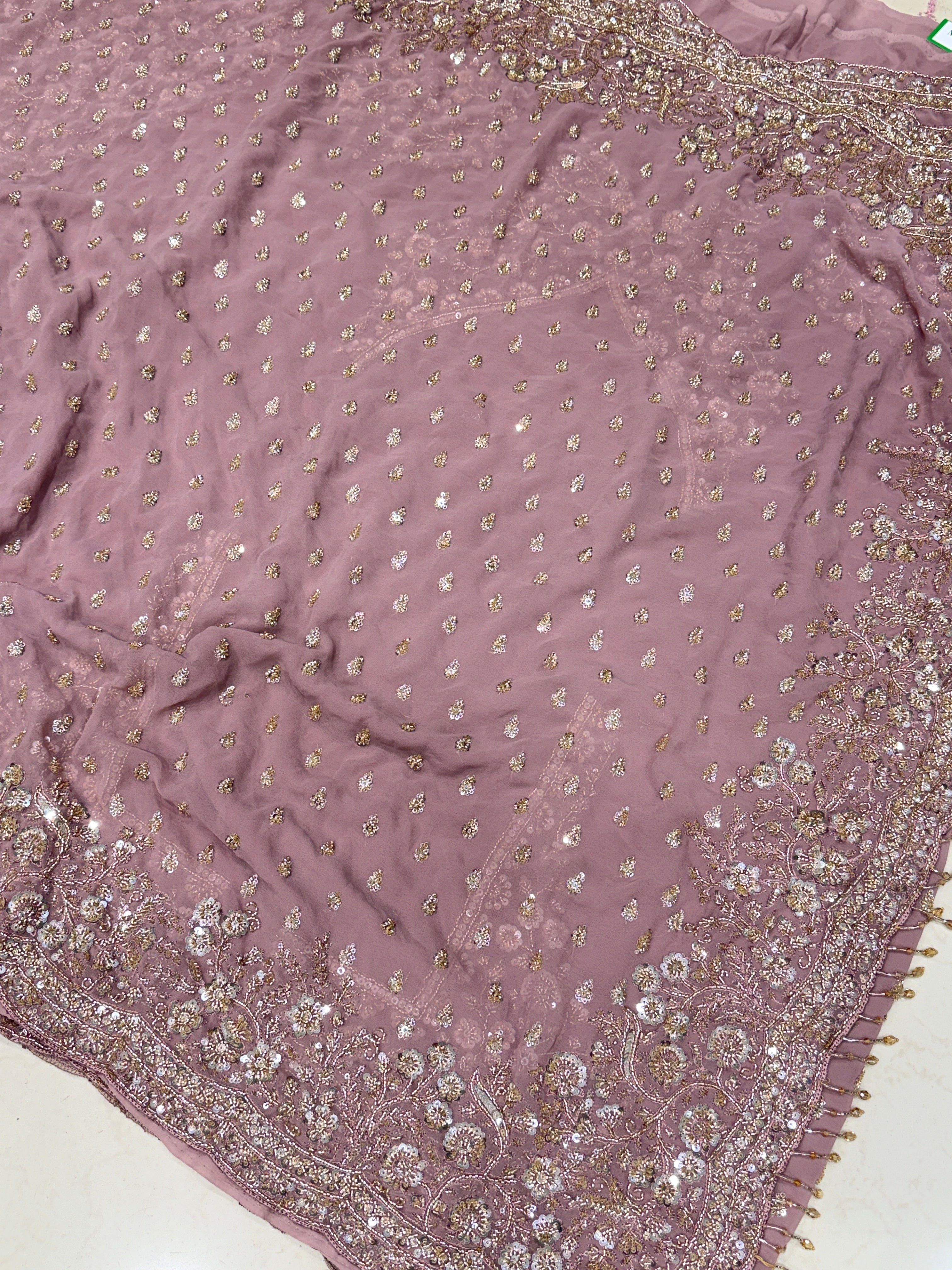 Mauve Georgette Manish Malhotra Inspired Buttis Moti Sequin Embroidery Saree