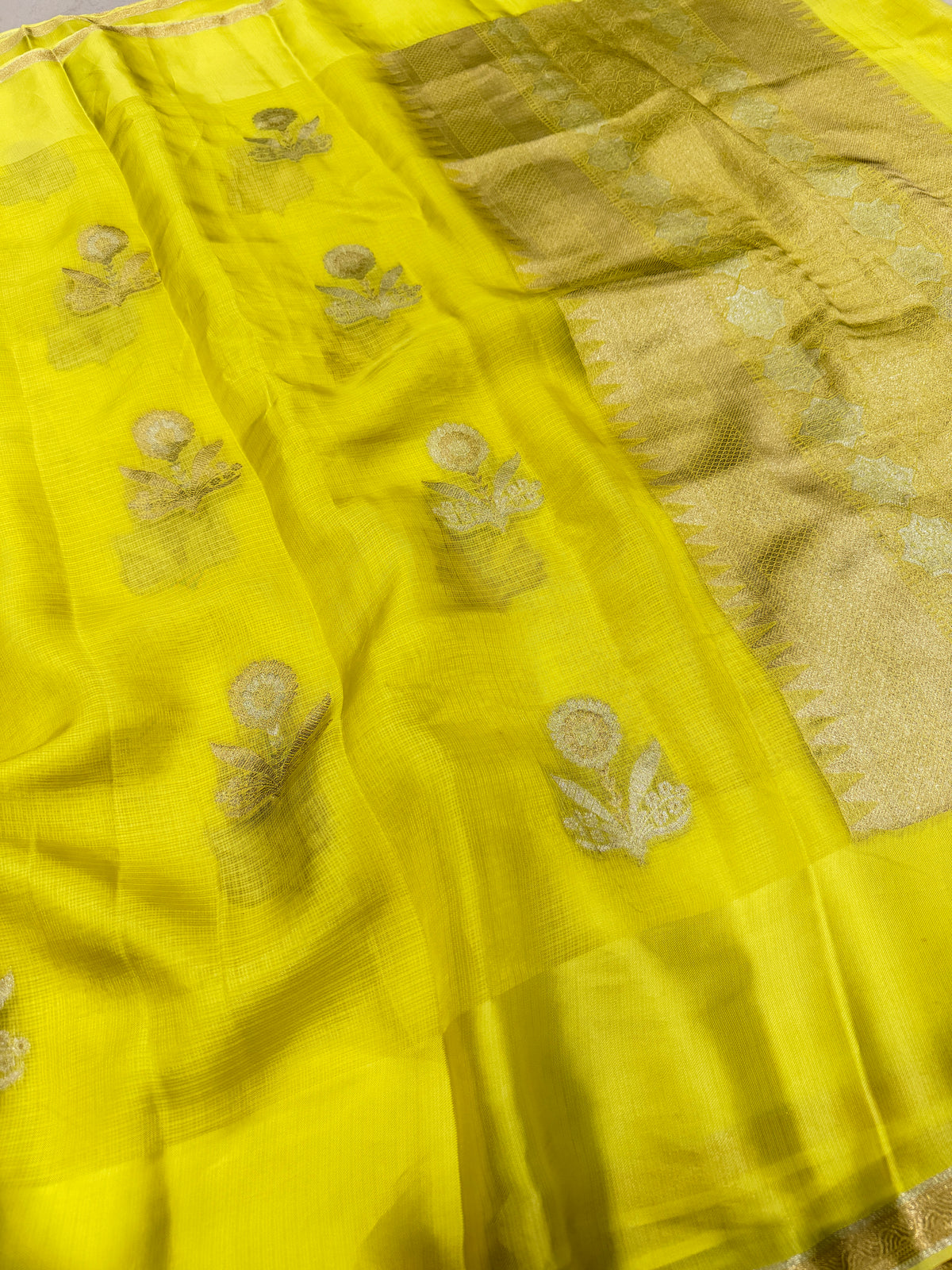 Neon Green Buttas Manipuri Kota Silk Saree