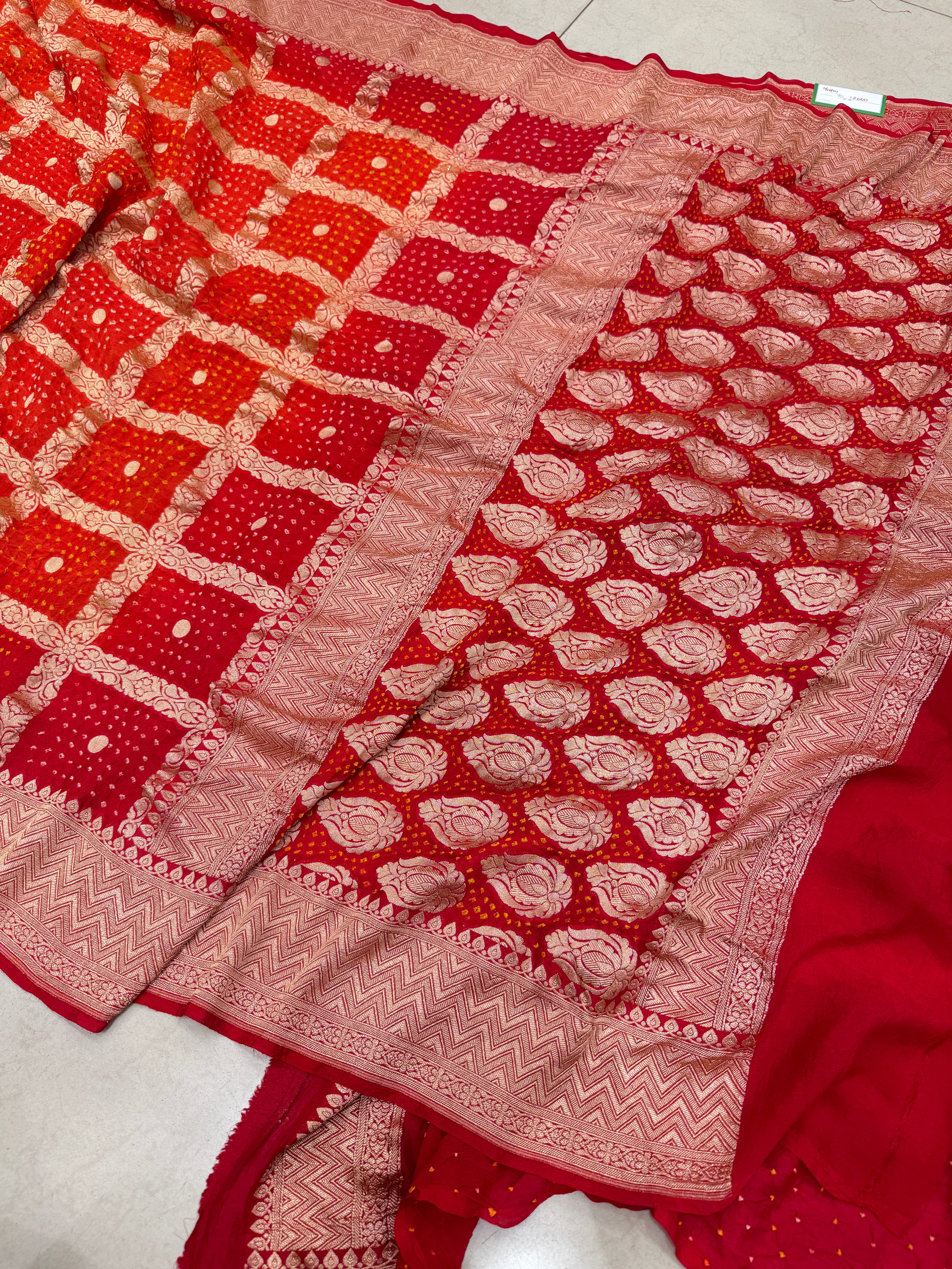 Orange Red Shaded Bandhej Bandhini Saree