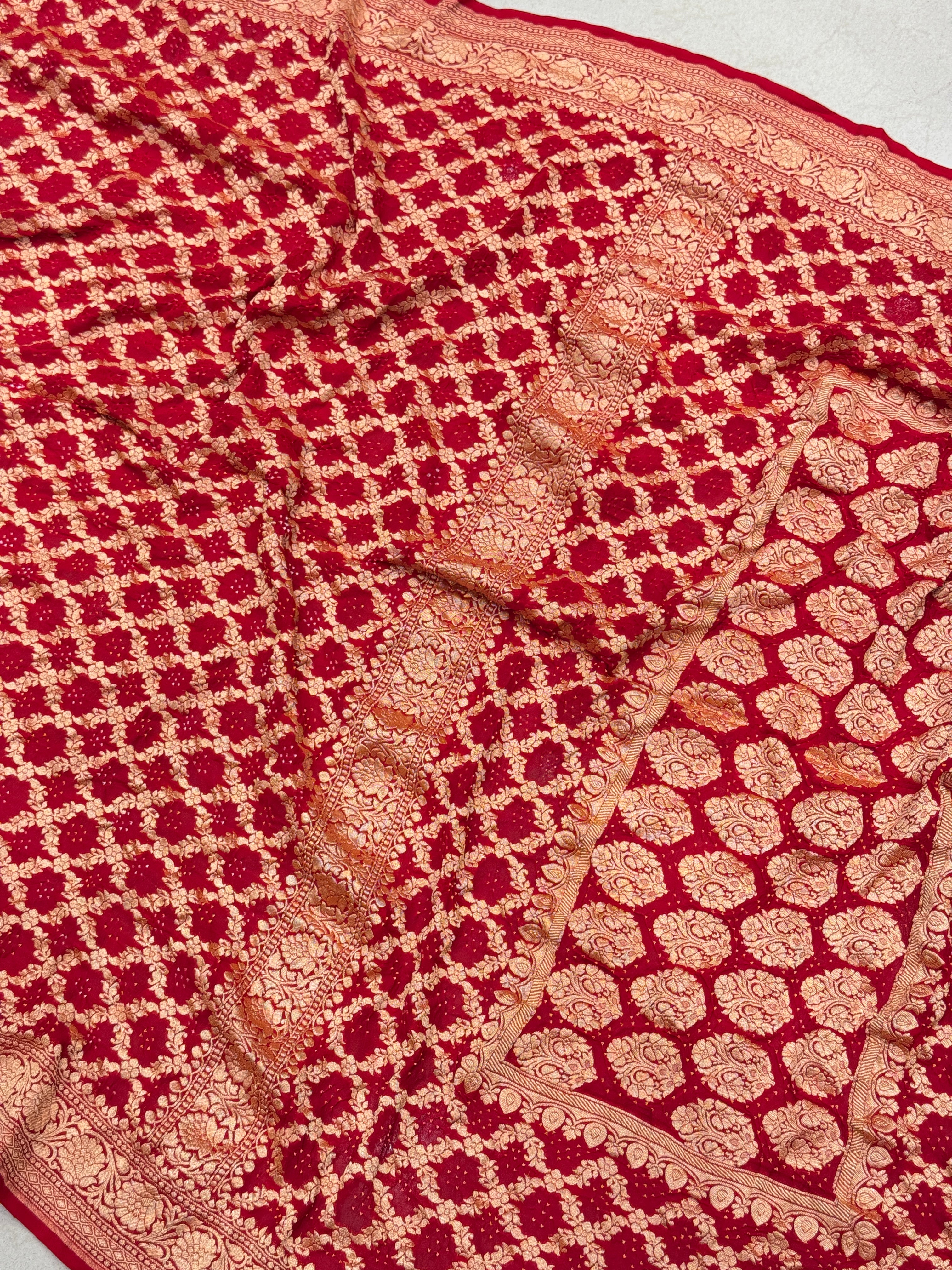 Red Bandhej Bandhini Saree