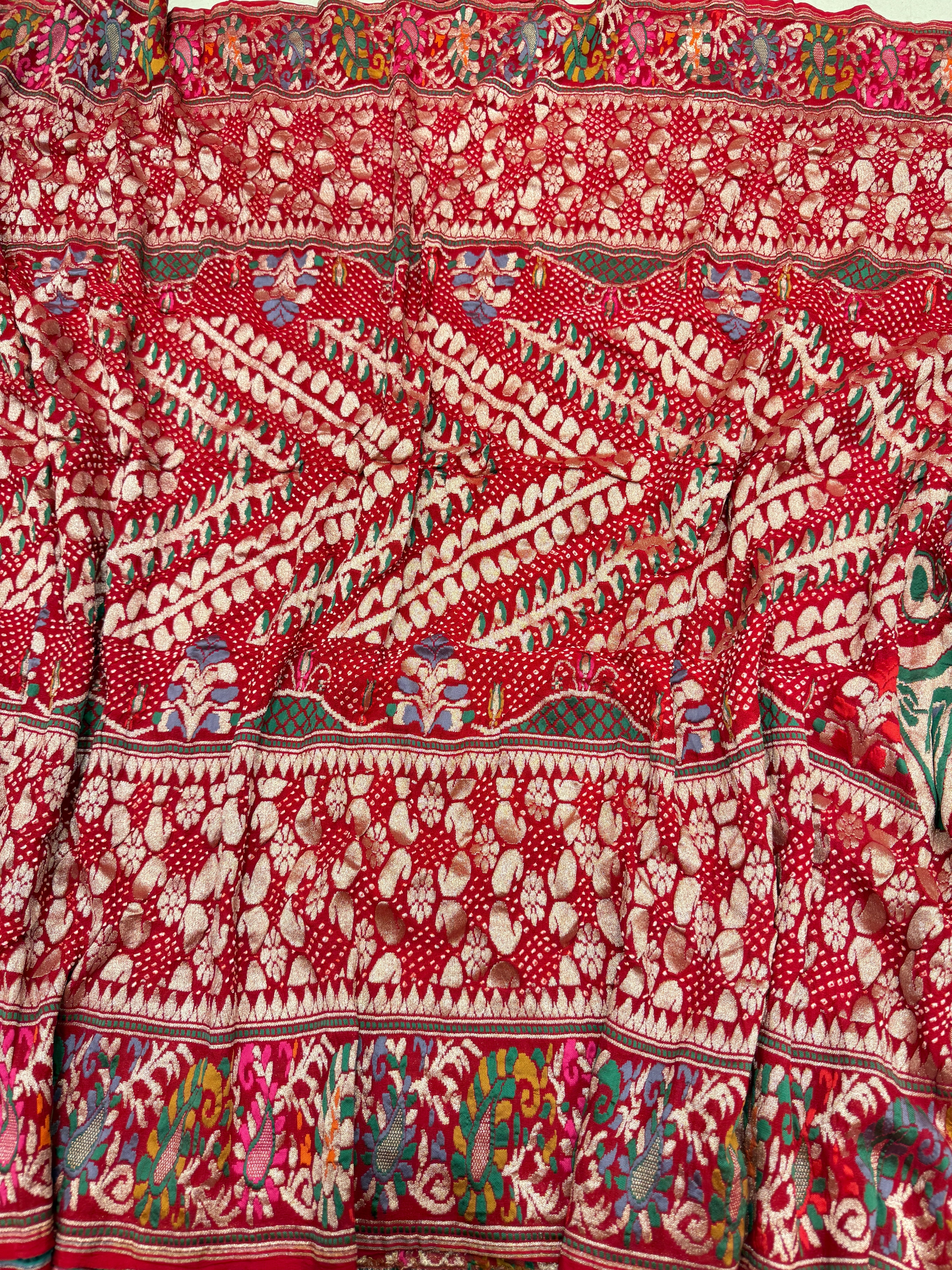 Red Meenakari Rai Bandhej Georgette Bandhini Saree