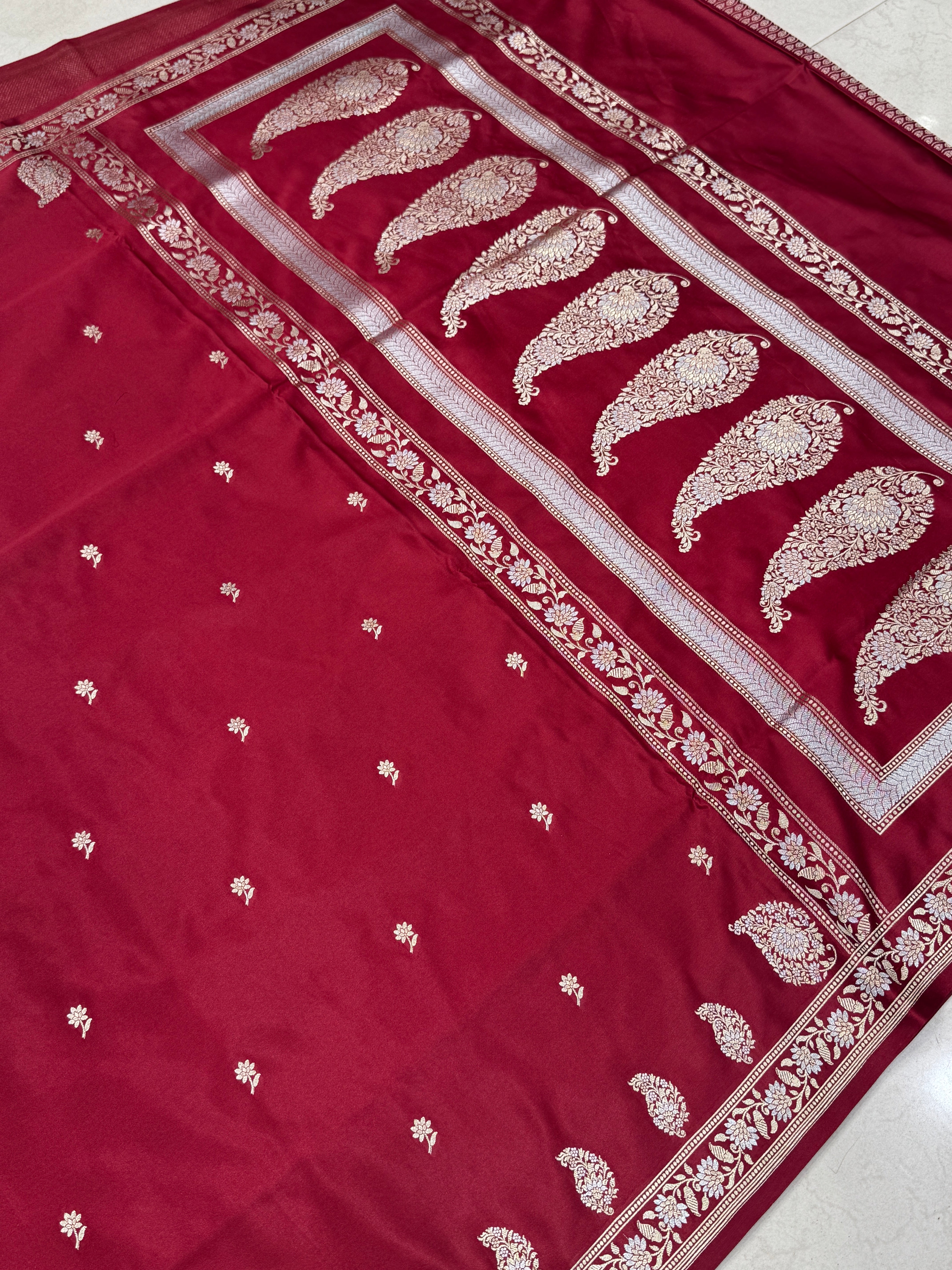 Maroon Sona Roopa Sunflower Butti Banarasi Silk Saree