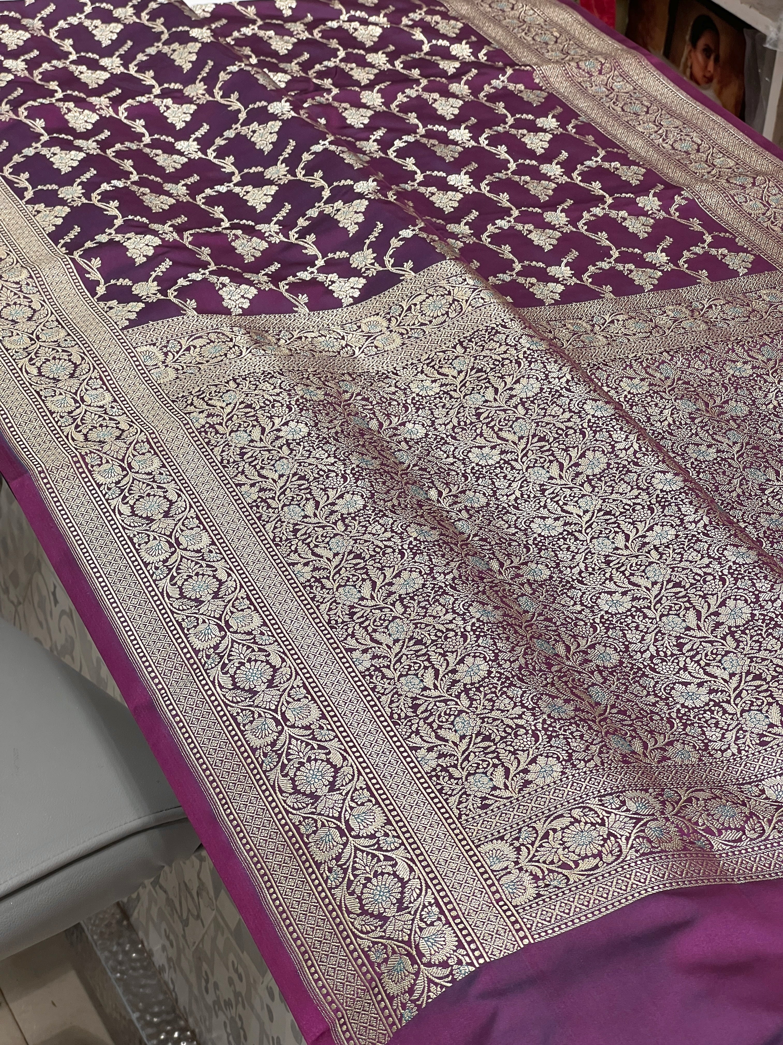 Purple Banarasi Jasmine Jaal Saree