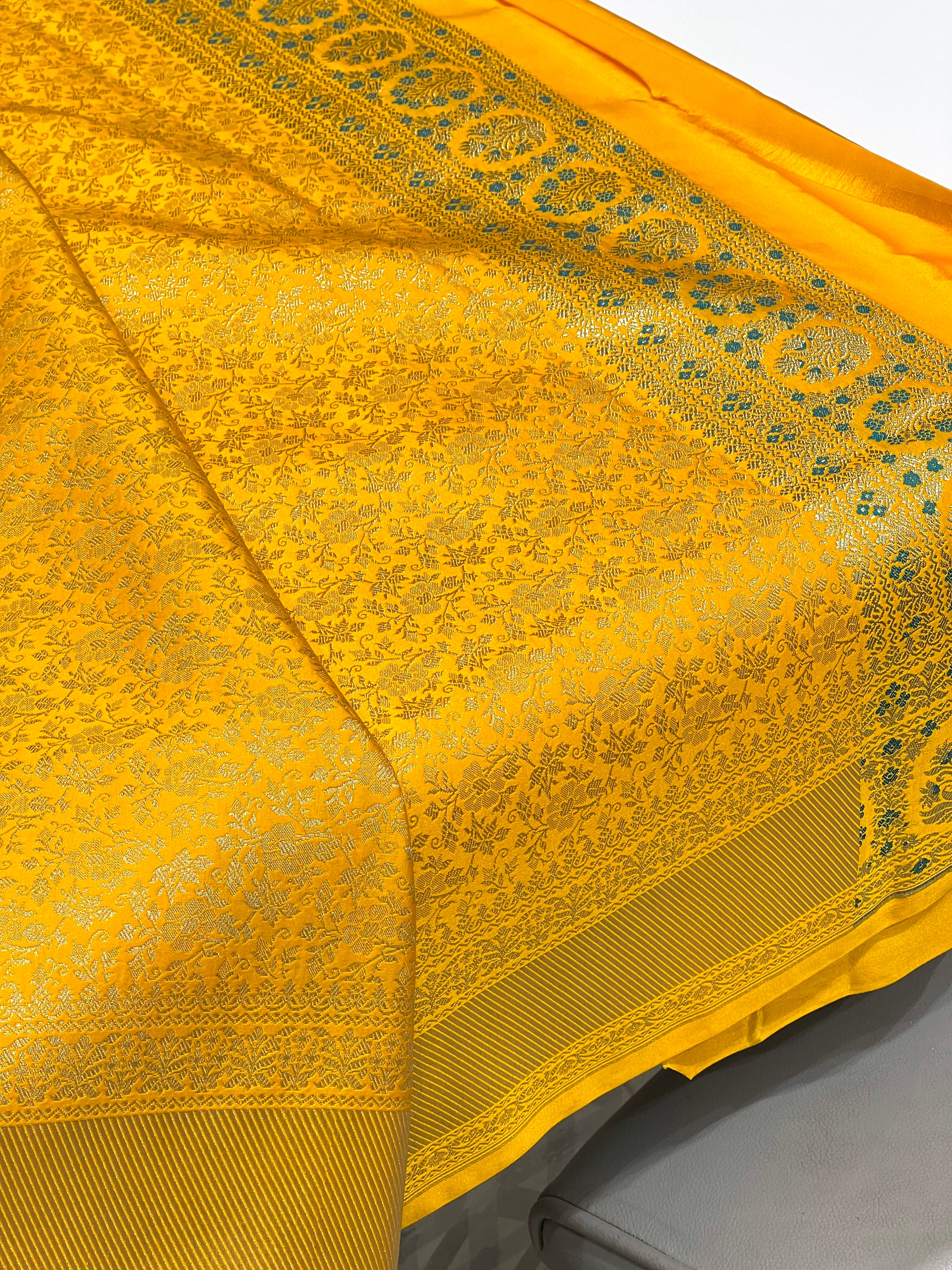 Bright Yellow Banarasi Butta Saree