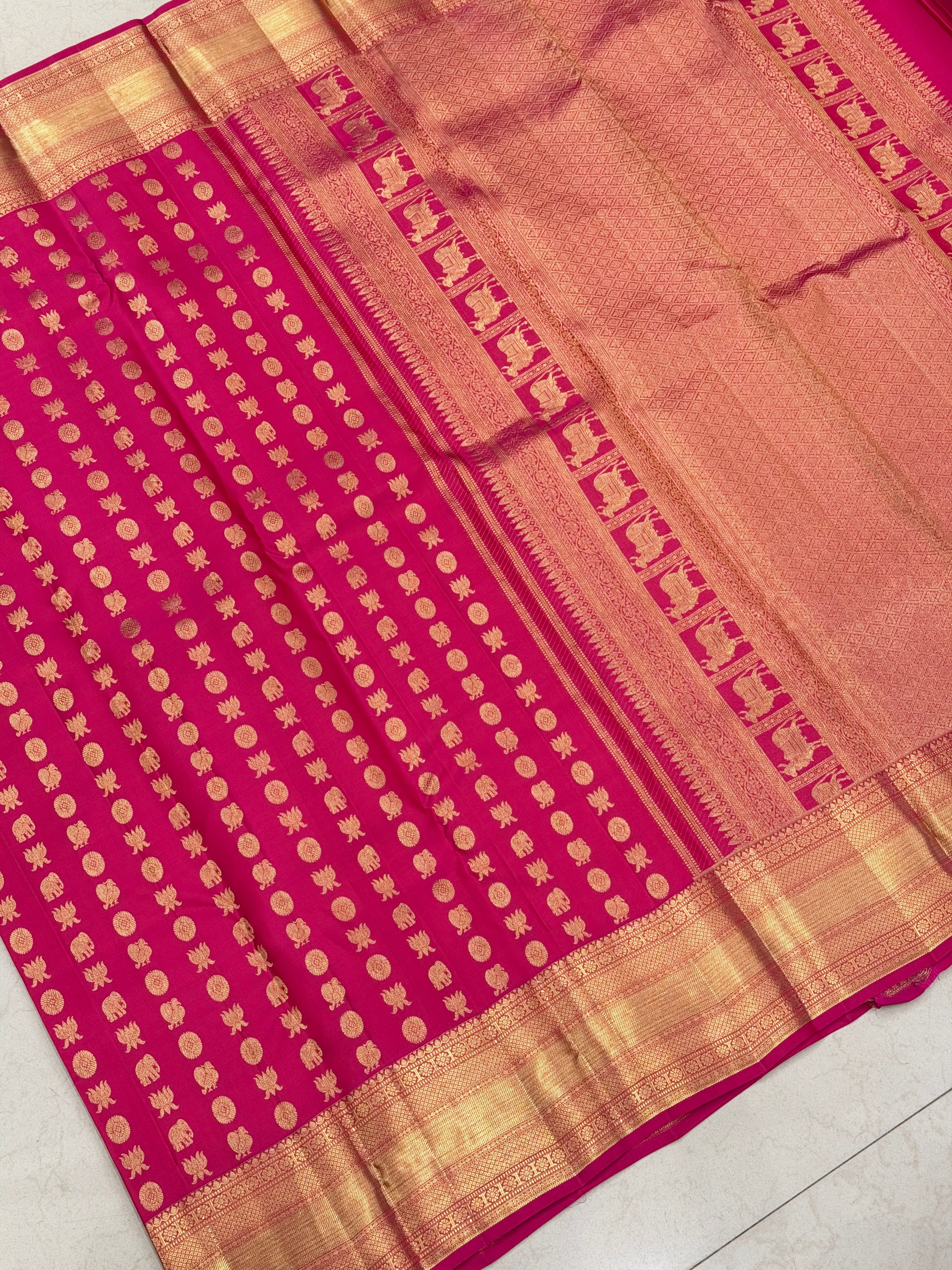 Rani Pink Handloom Pure Silk Kanjivaram Saree