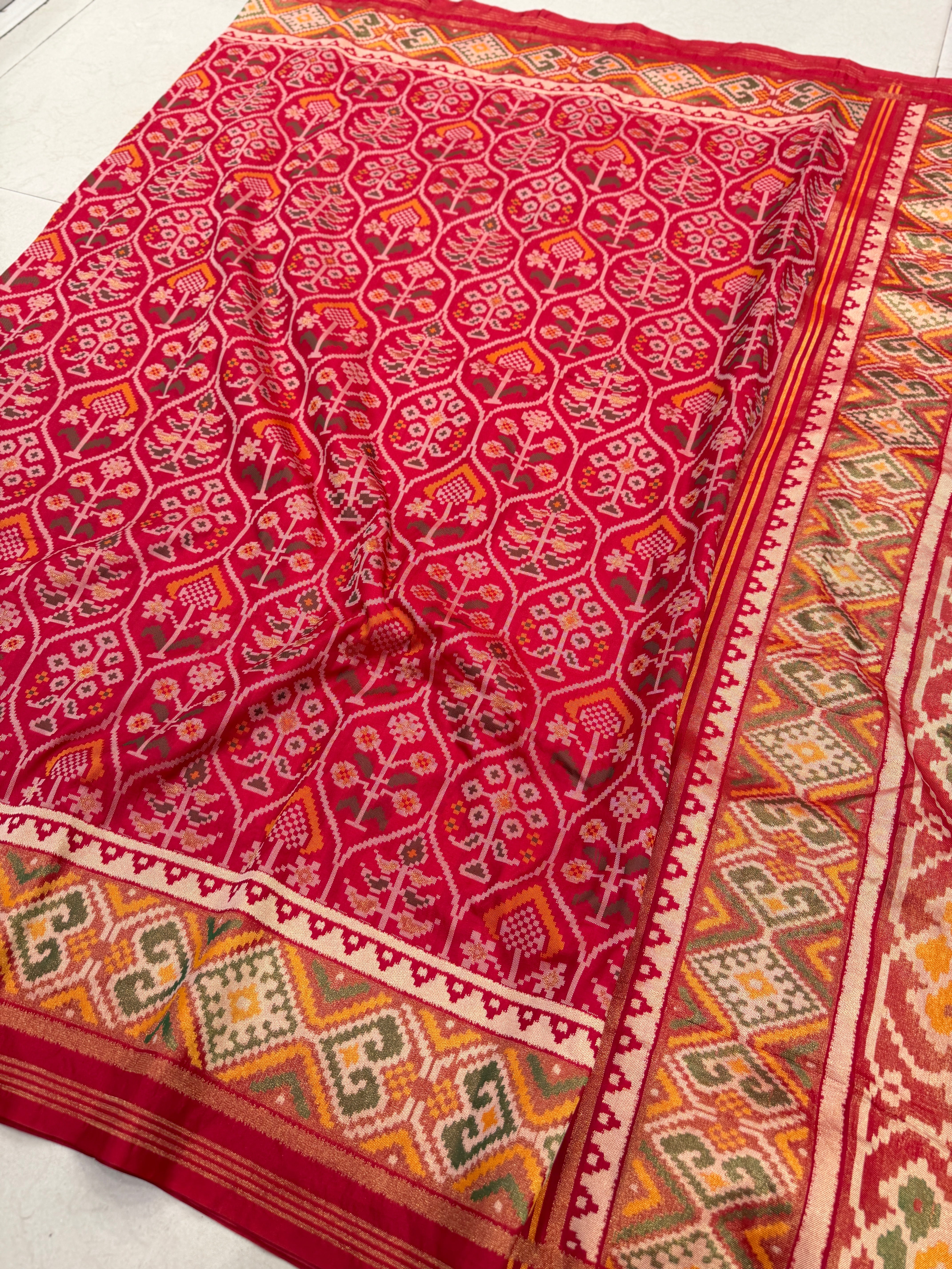 Red Crown Jaal Semi Silk Patan Patola Saree