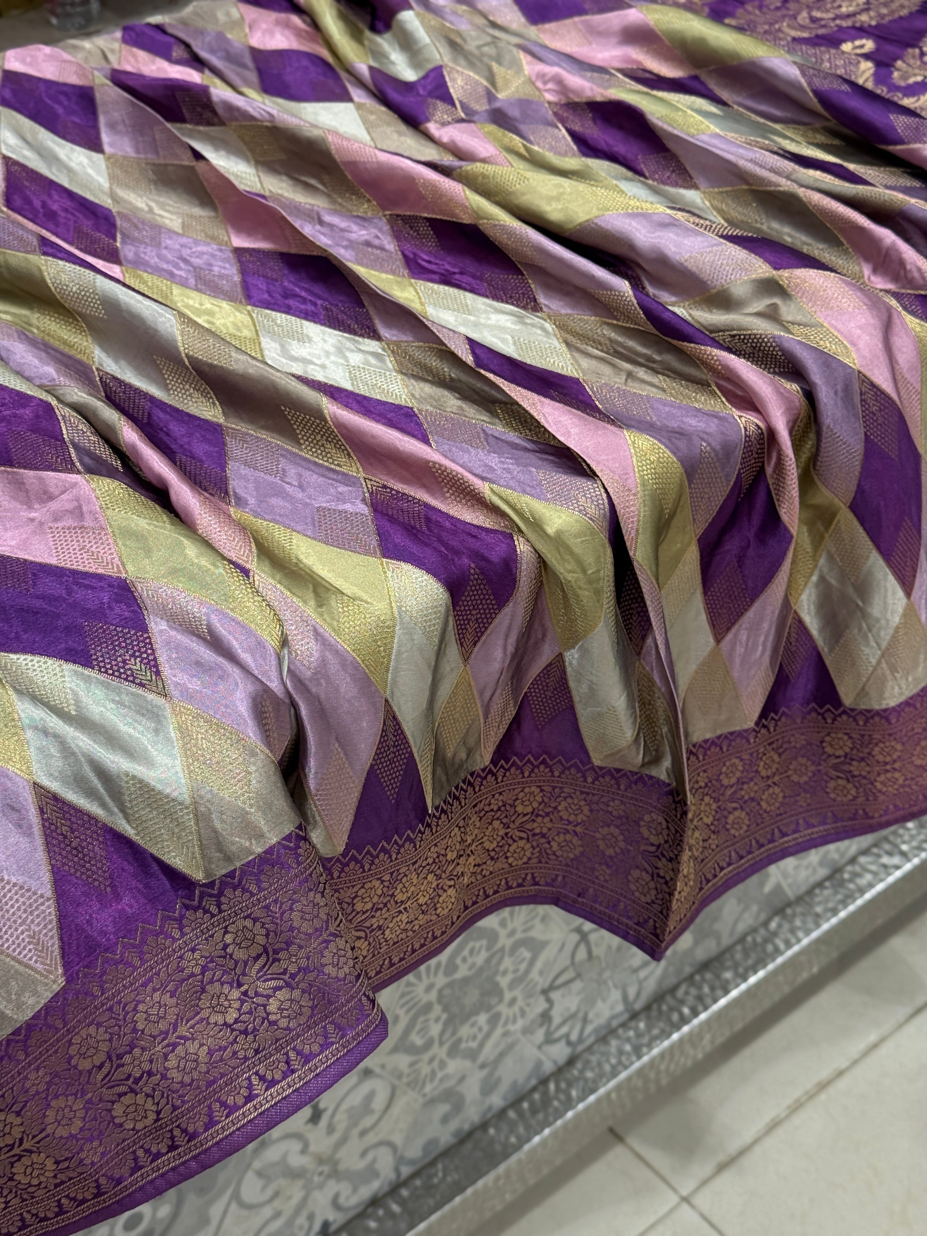 Violet Contemporary Kaju Katli Design Banarasi Modal Satin Rangkat Saree
