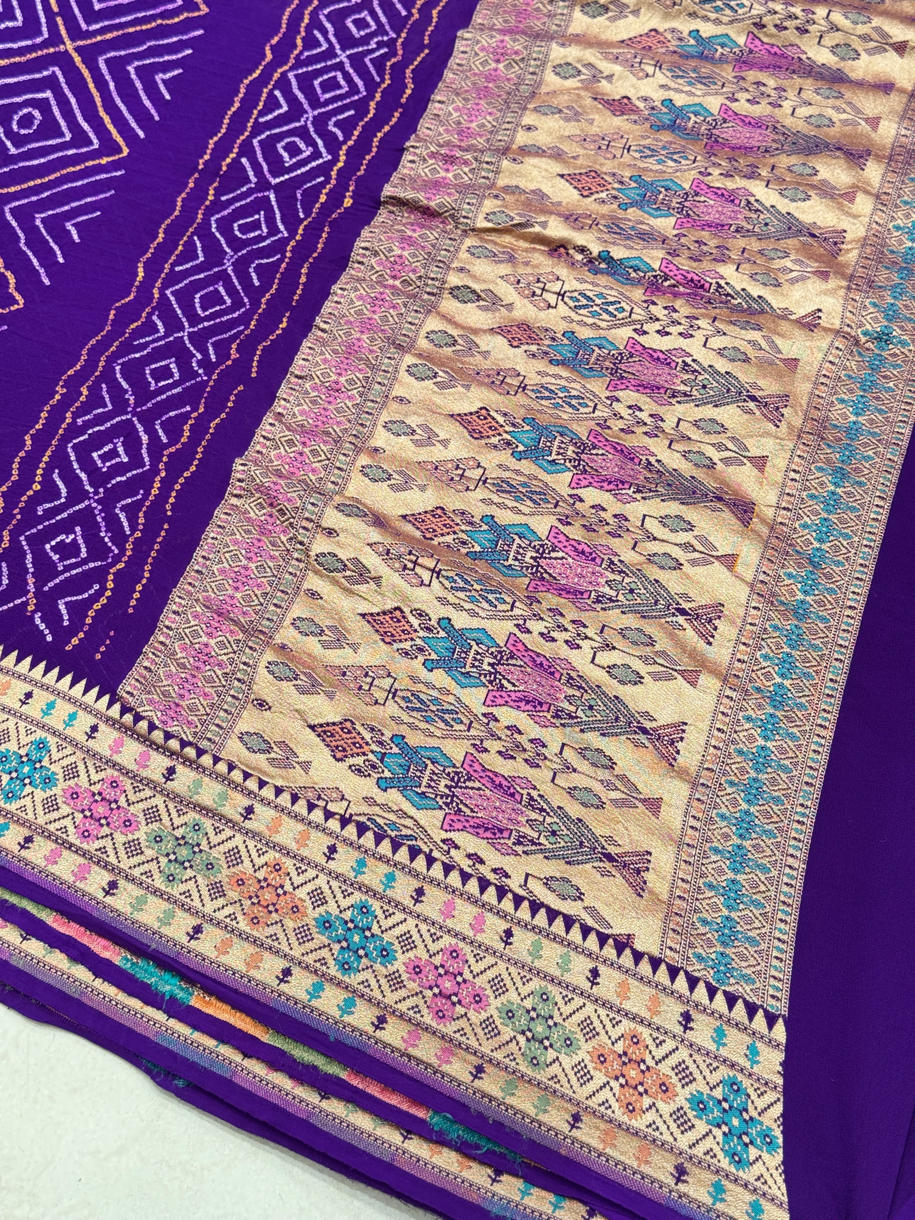 Rai Bandhej Violet Saree with Meenakari Weave