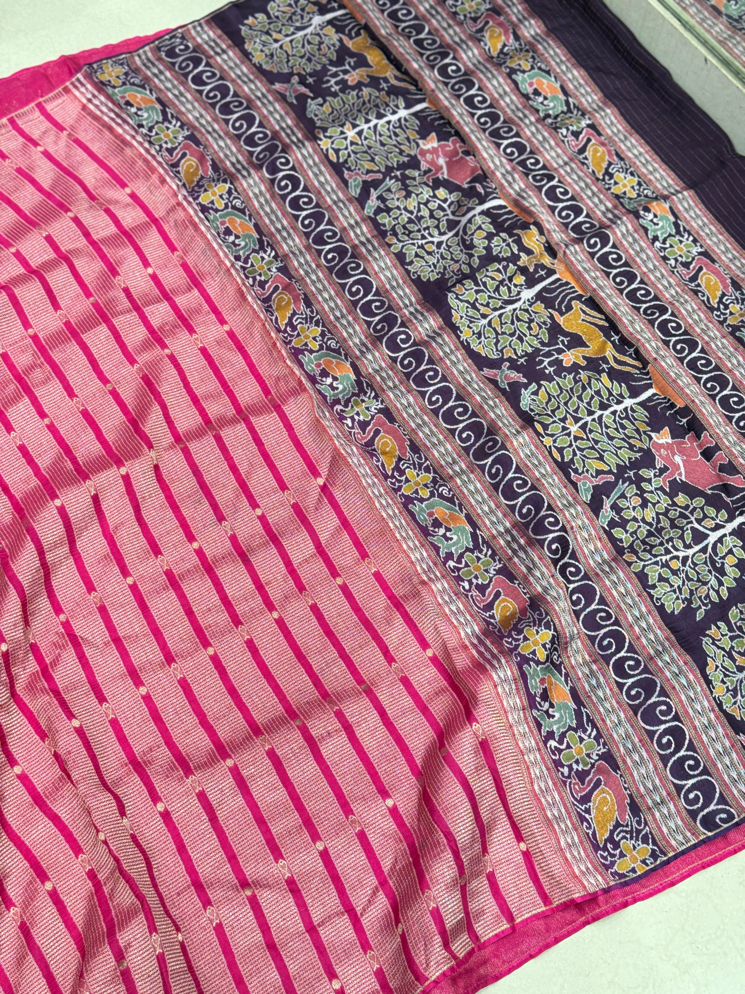 Rani Magenta Madhuri Dixit Inspired Banarasi Munga Saree