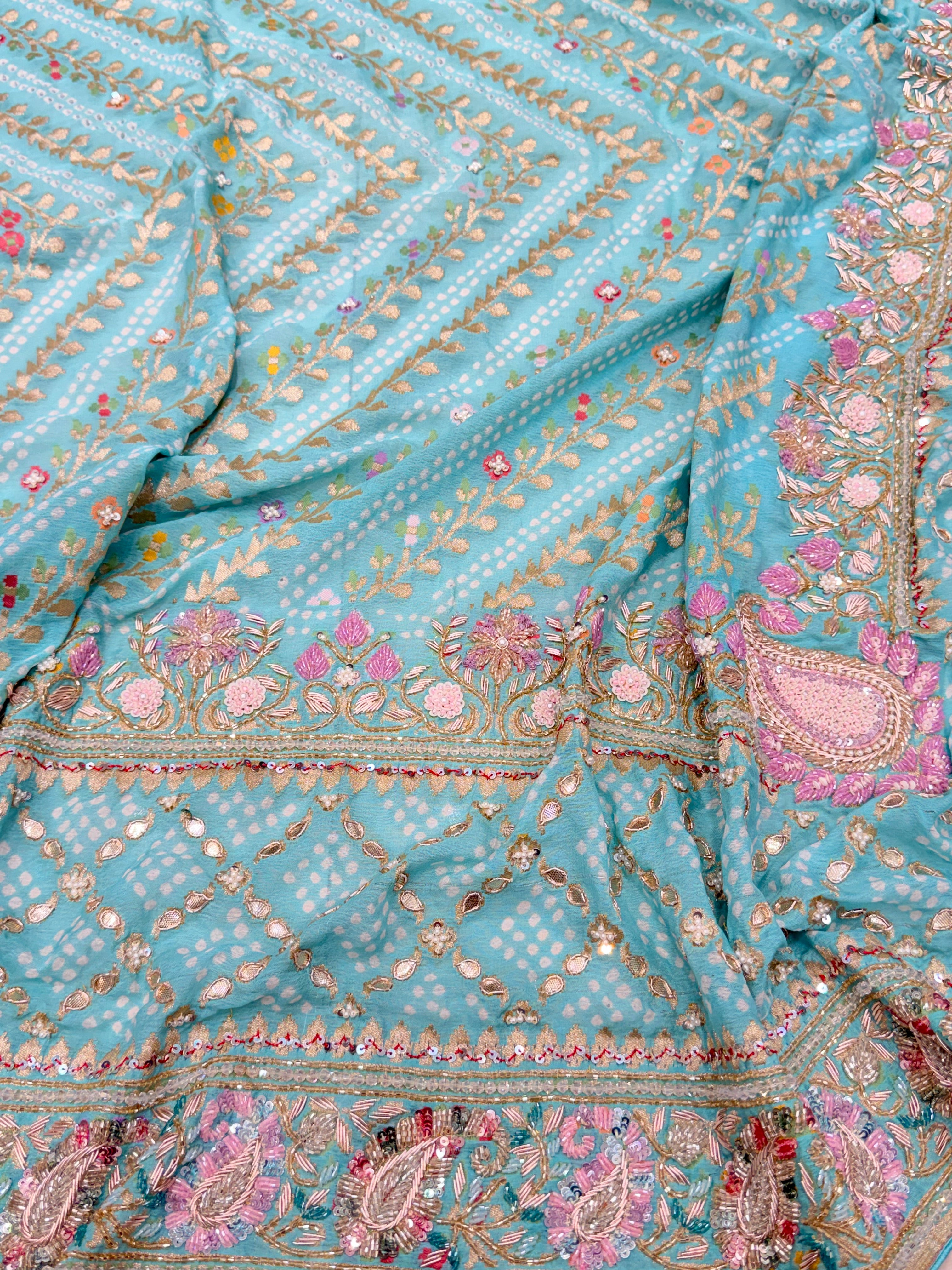 Pastel Bandhej Meenakari Hand Embroidery Saree