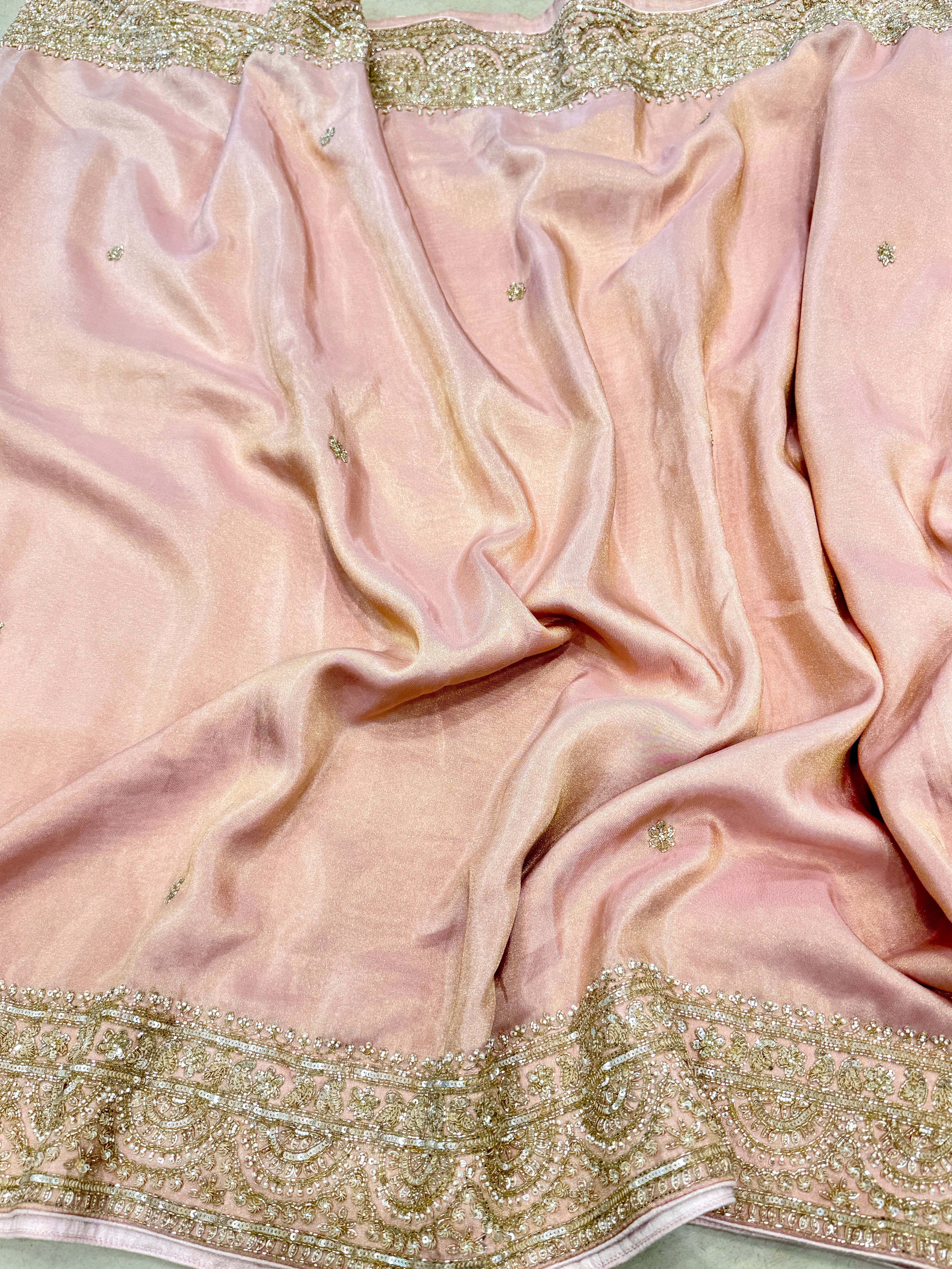 Pink Kareena Kapoor Inspired Crepe Tissue Embroidery Saree