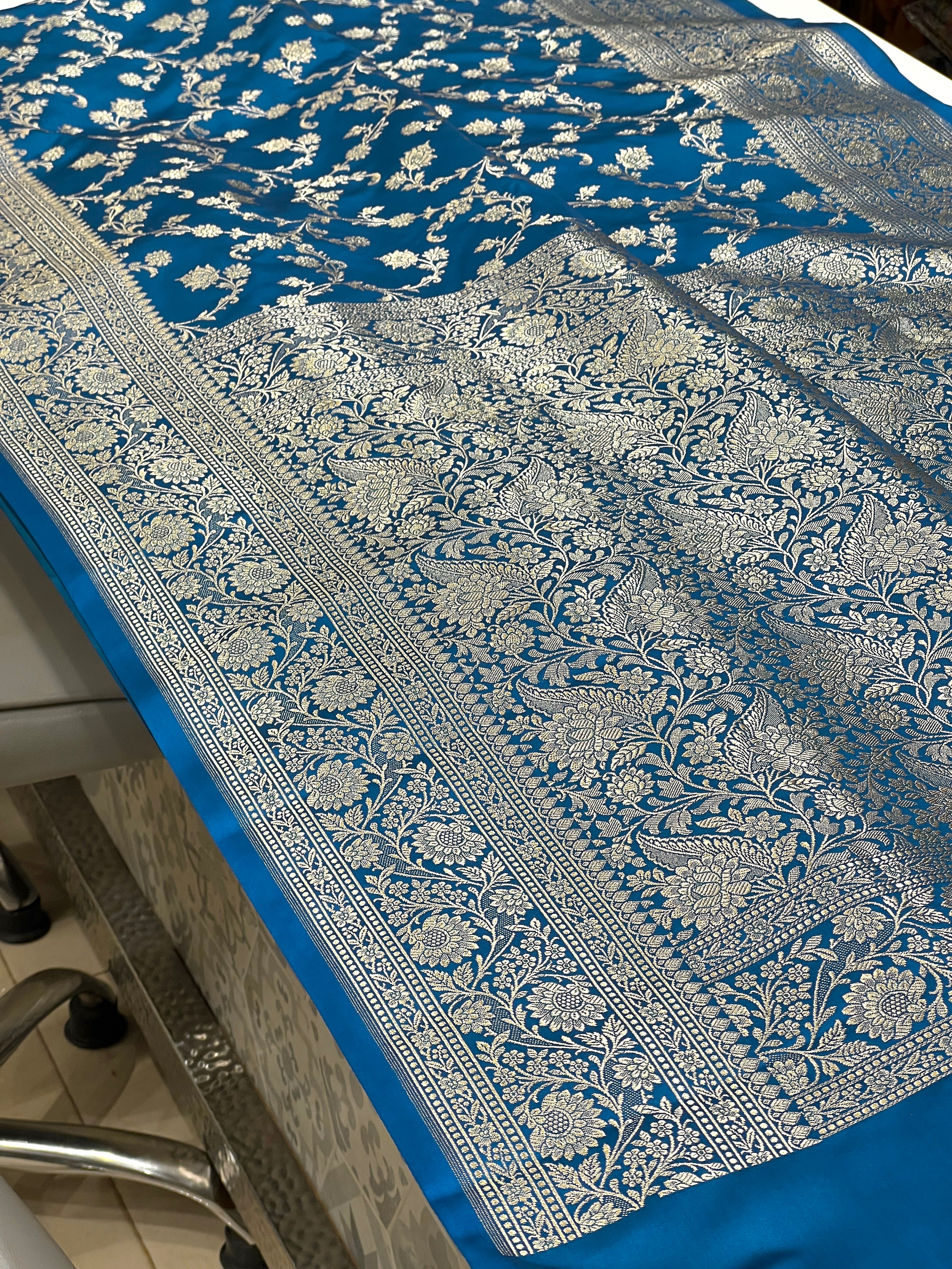 Blue Banarasi Upside Down Border Saree