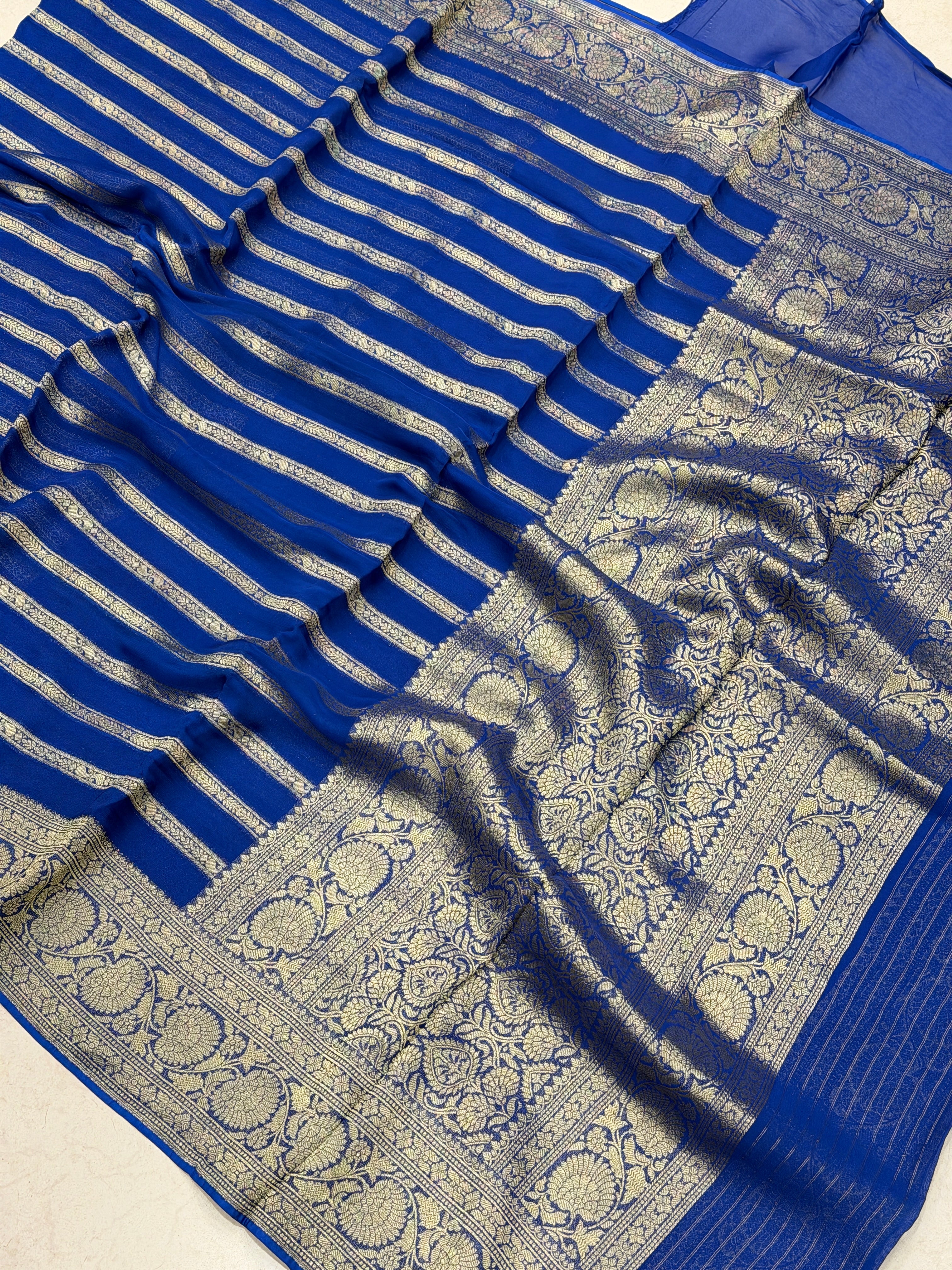 Royal Blue Contemporary Banarasi Khaddi Georgette Saree