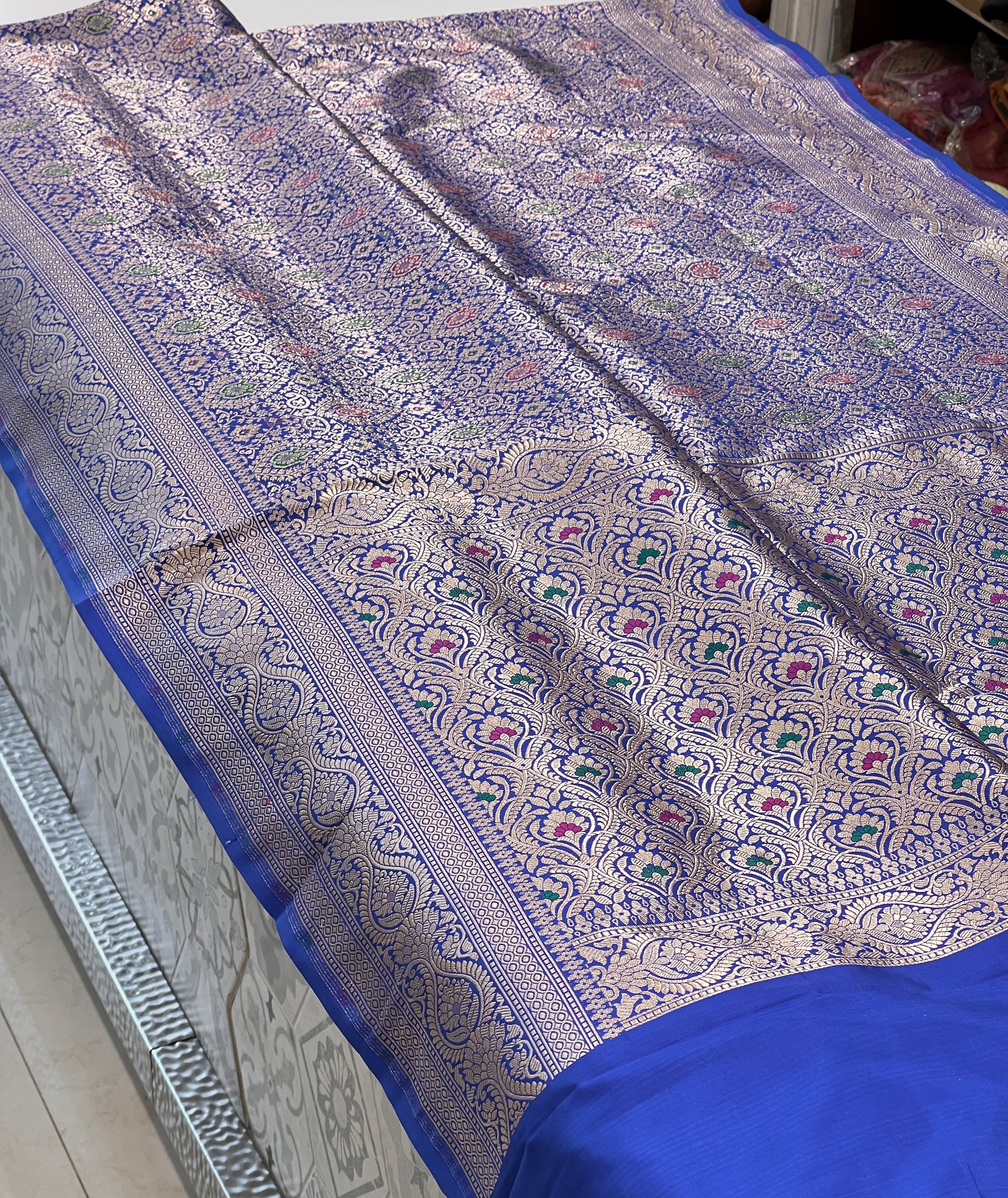 Blue Handloom Meenakari Katan Saree