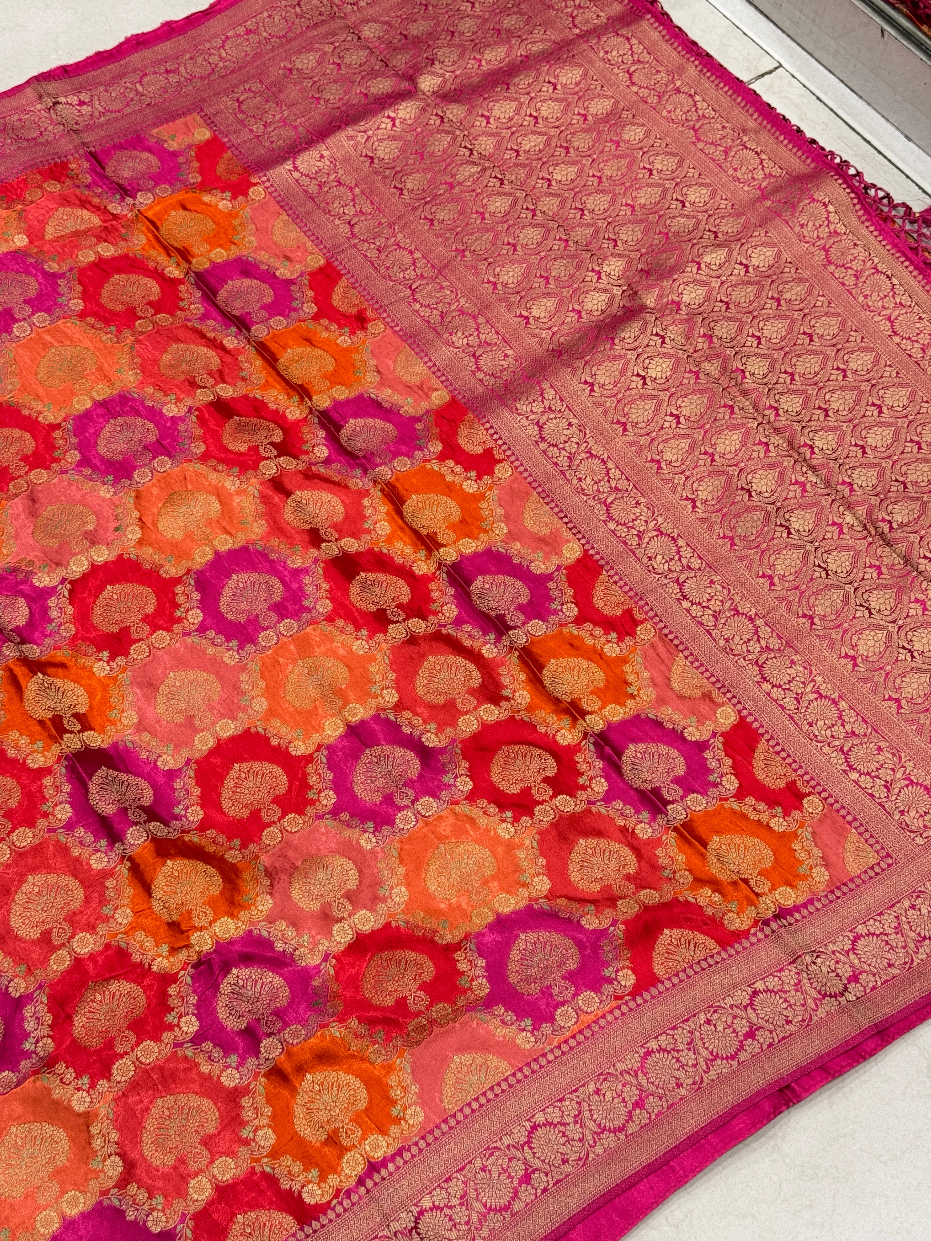 Orange Rani Butta Banarasi Modal Satin Rangkat Saree