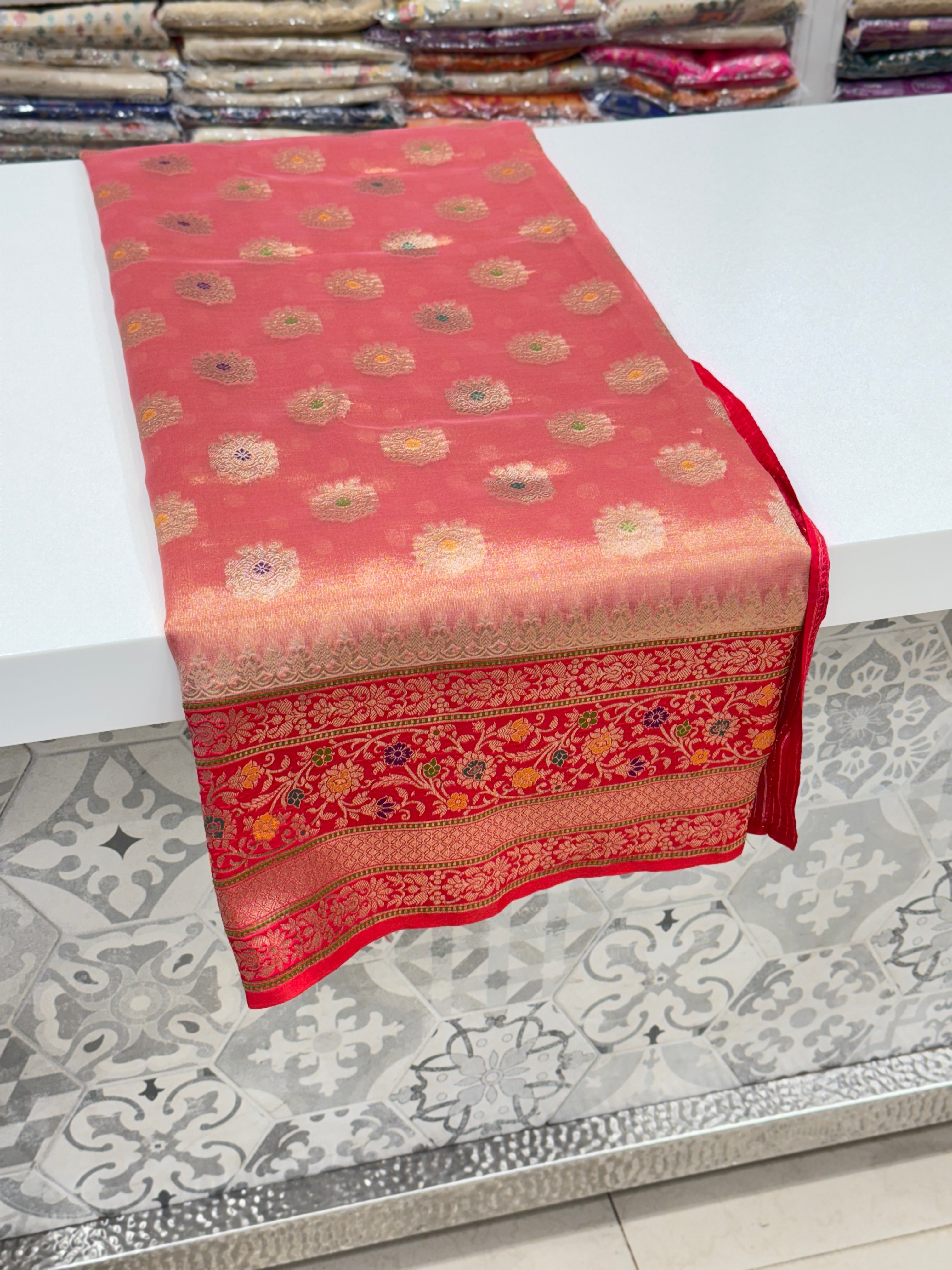 Rani Banarasi Tissue with Silk Border