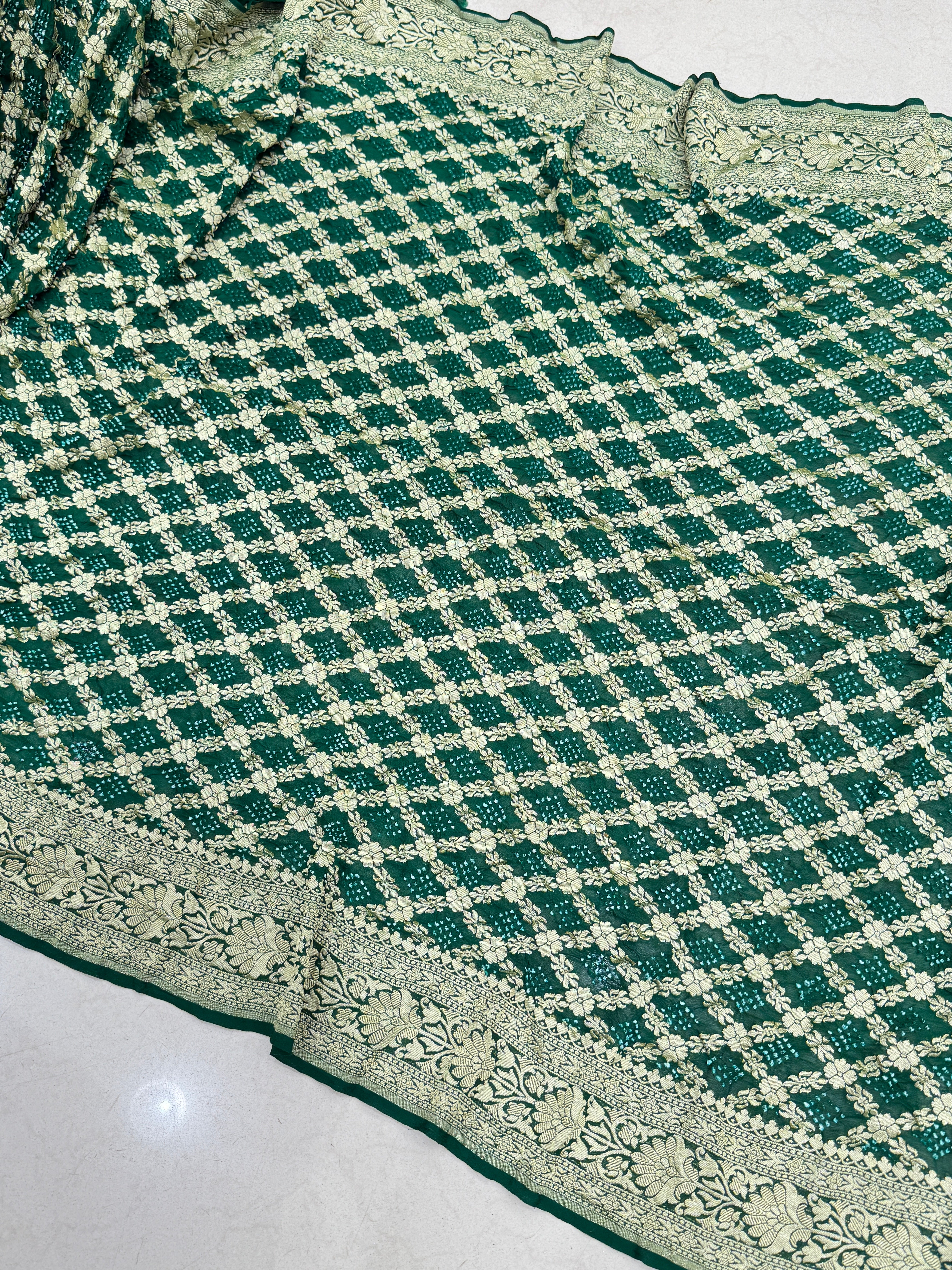 Bottle Green Bandhej Bandhini Saree