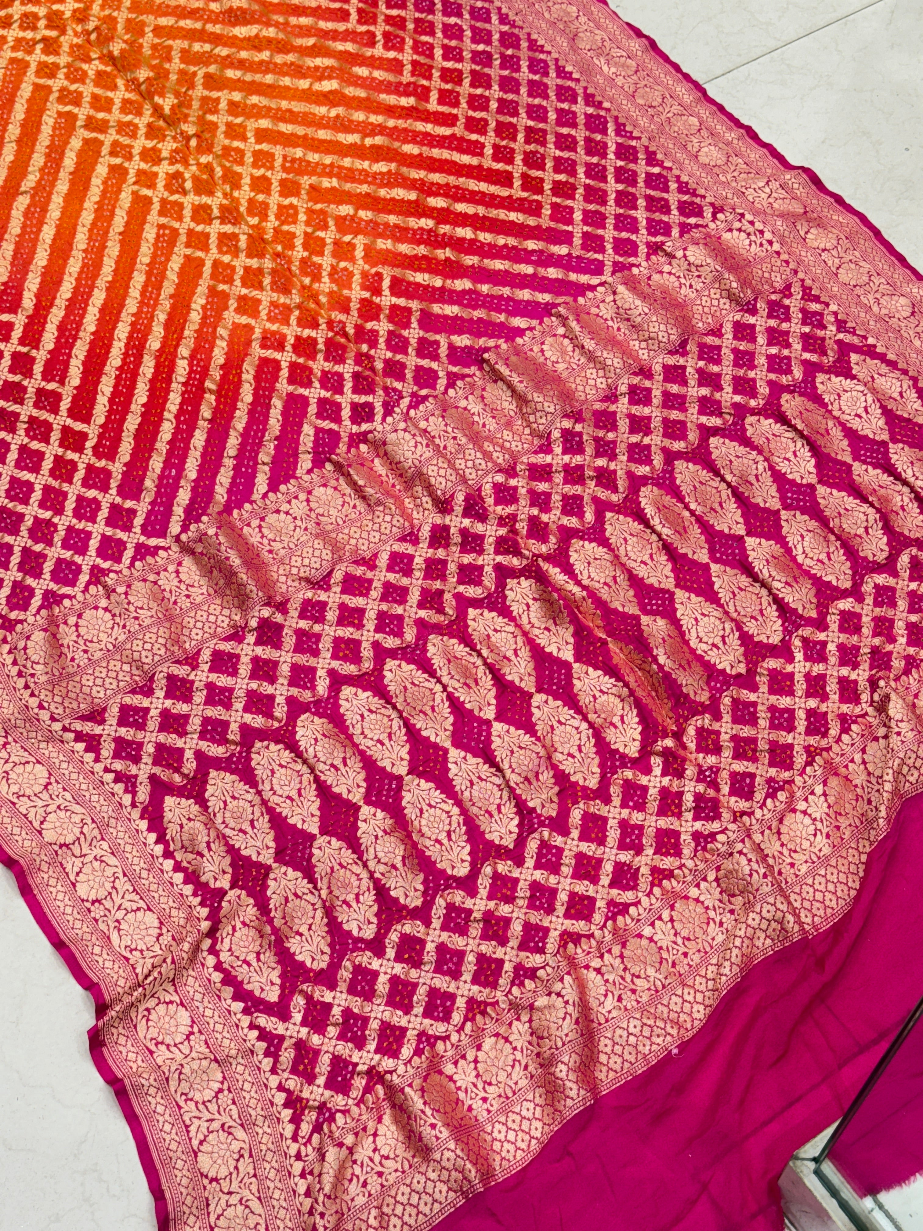 Orange Rani Shaded Bandhej Bandhini Saree