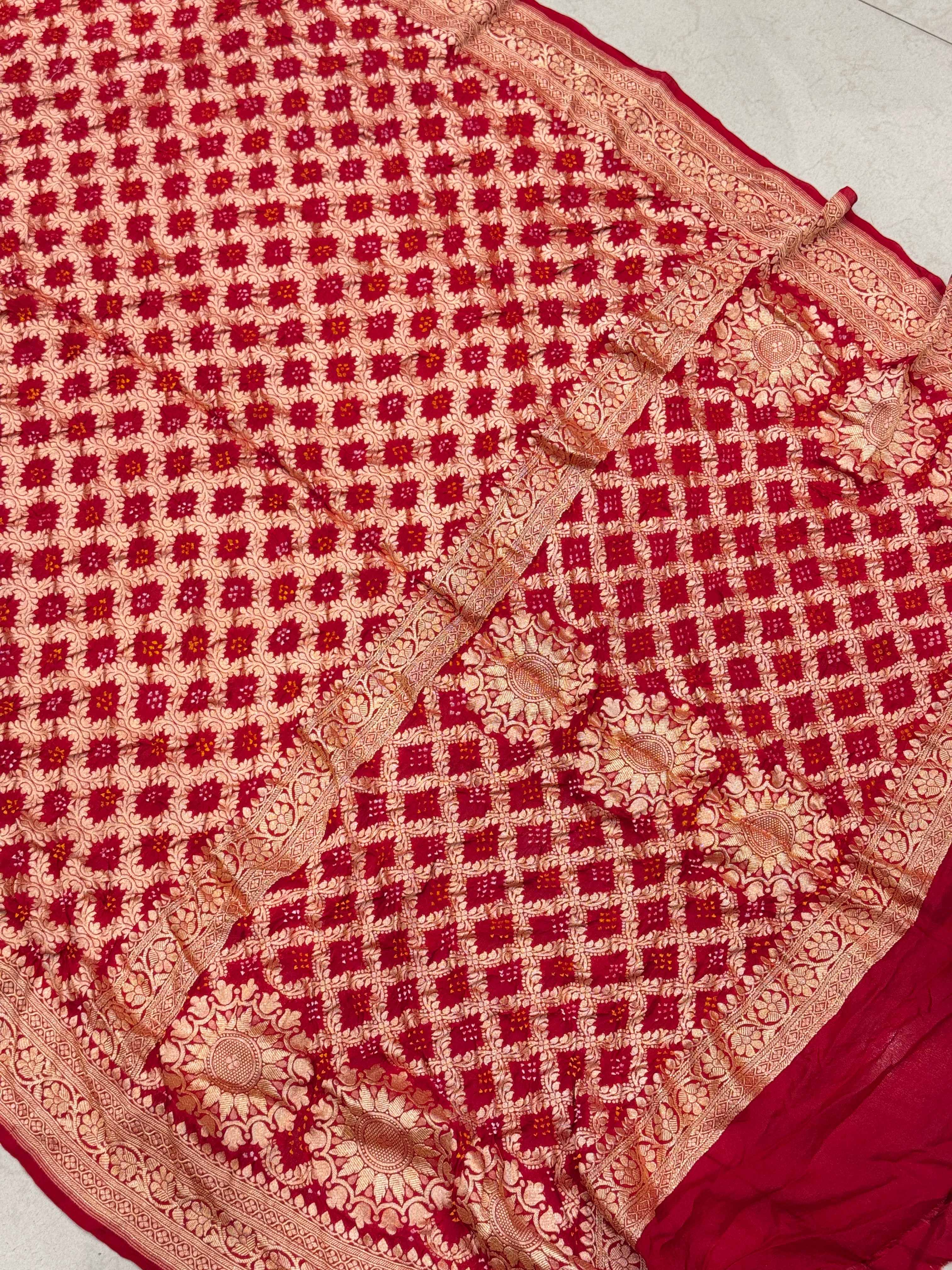 Red Bandhej Bandhini Saree