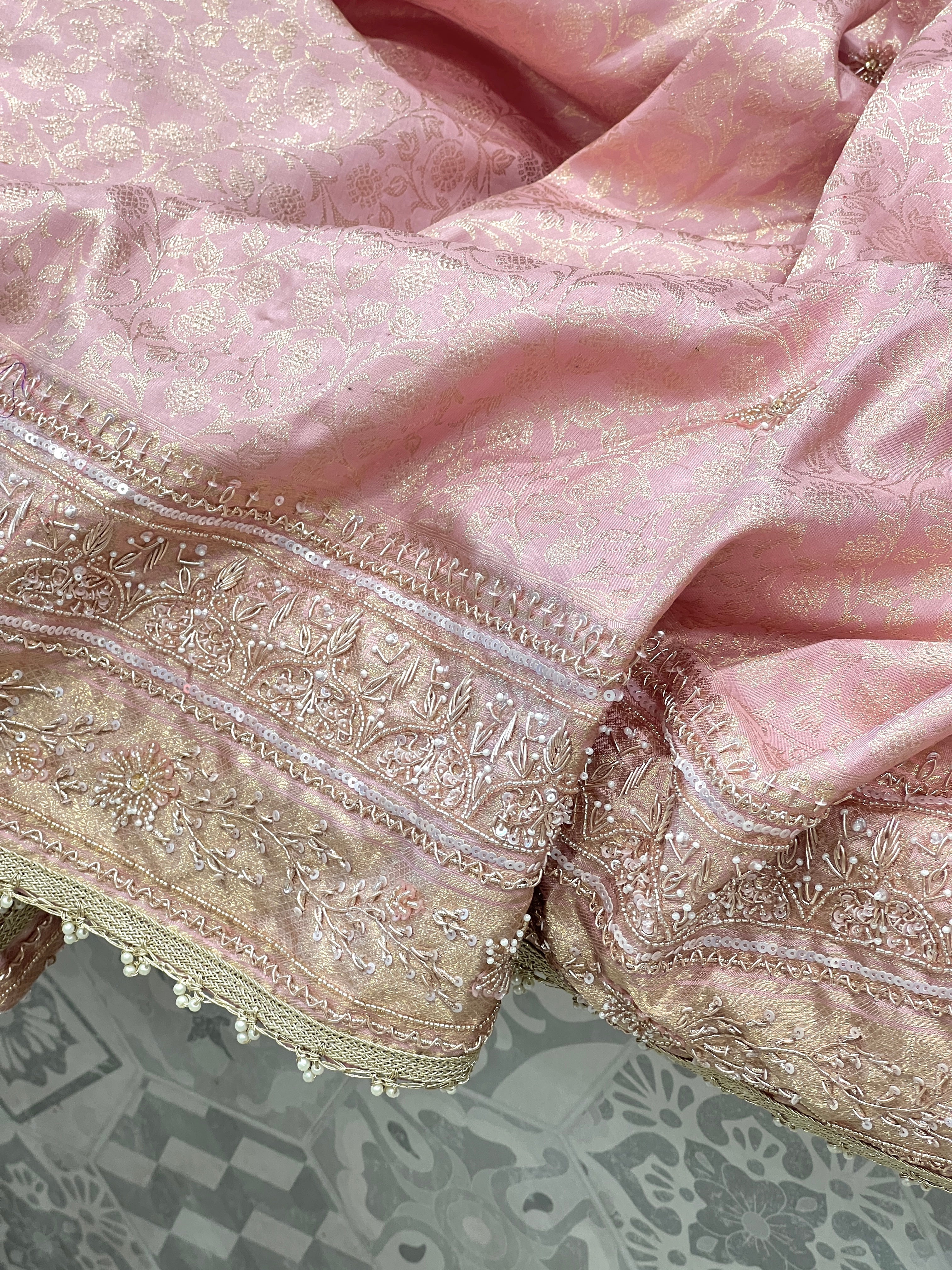 Pink Kanjivaram Hand Embroidery Saree