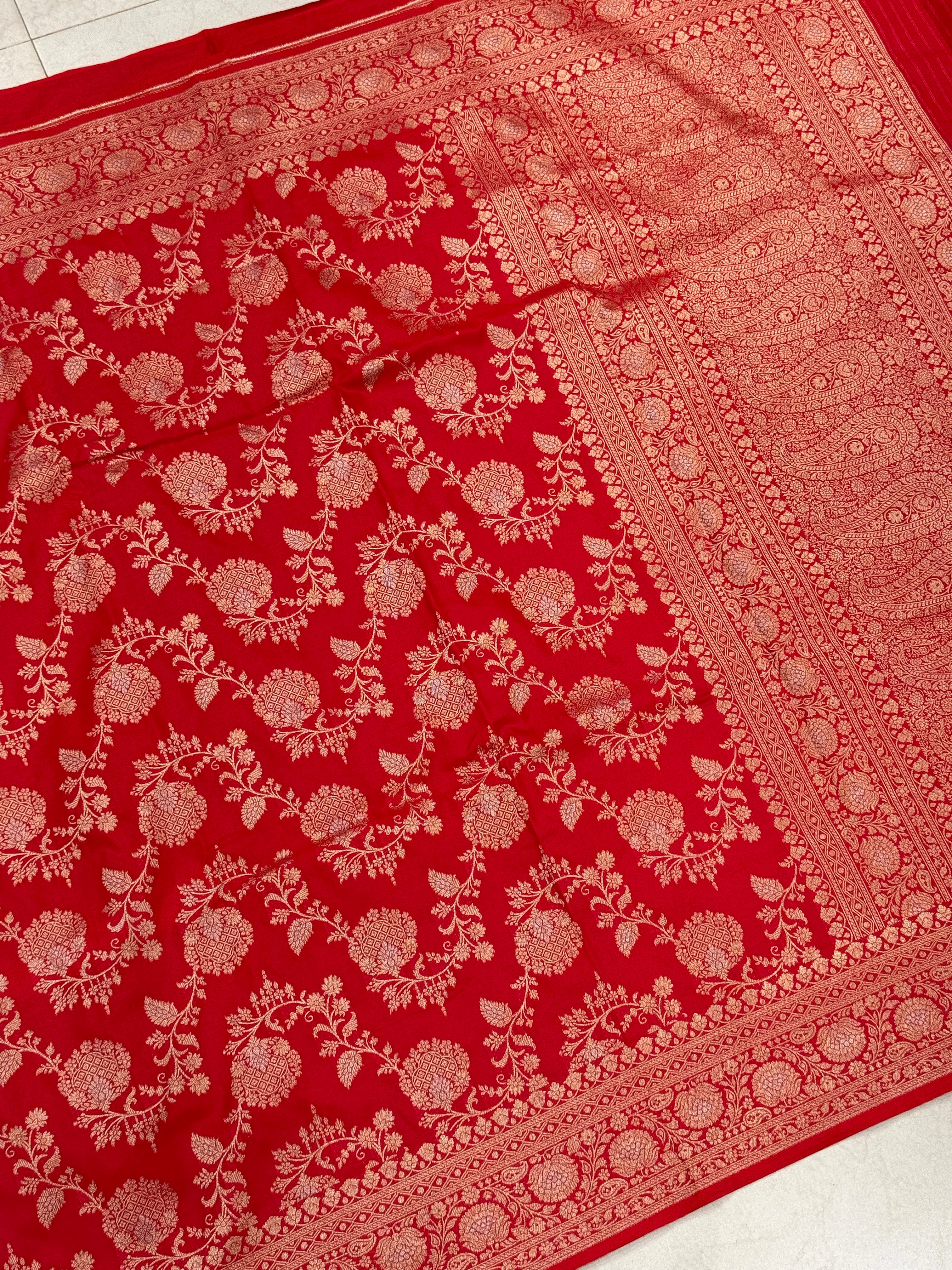 Red Banarasi Silk Big Butta Jaal Saree