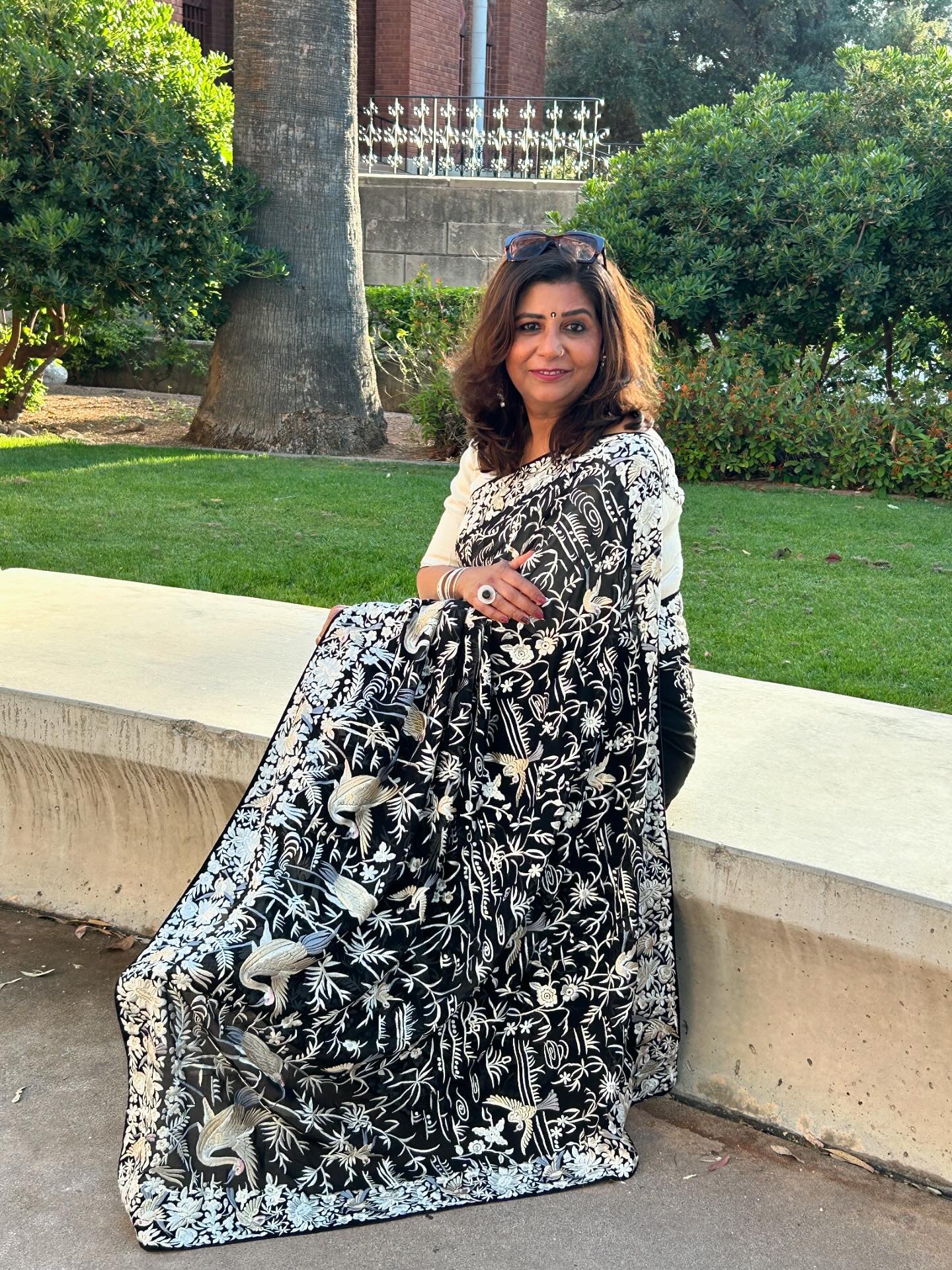 Black Georgette Parsi Gara Saree