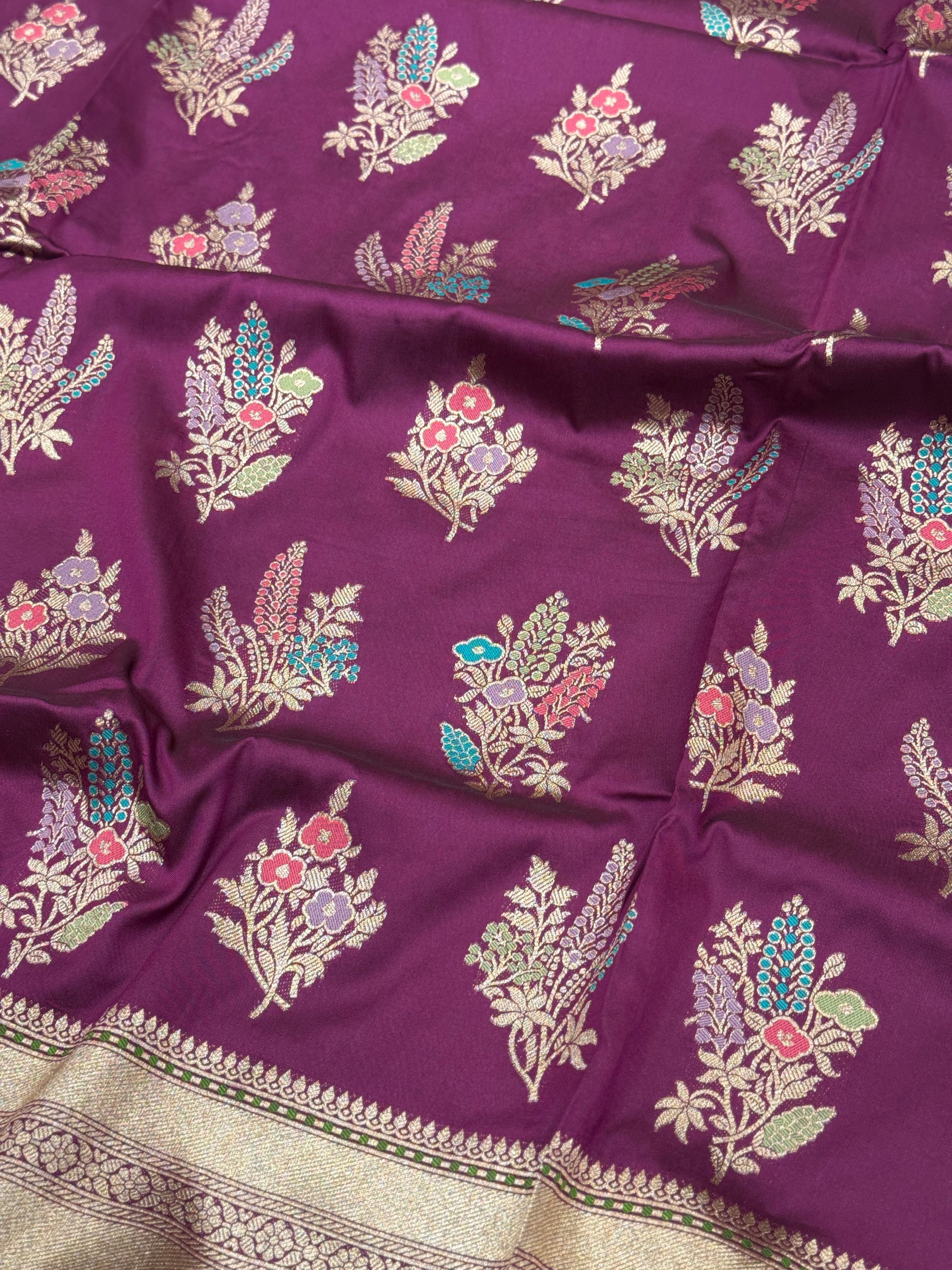 Purple Paisley Butta Banarasi Silk Saree