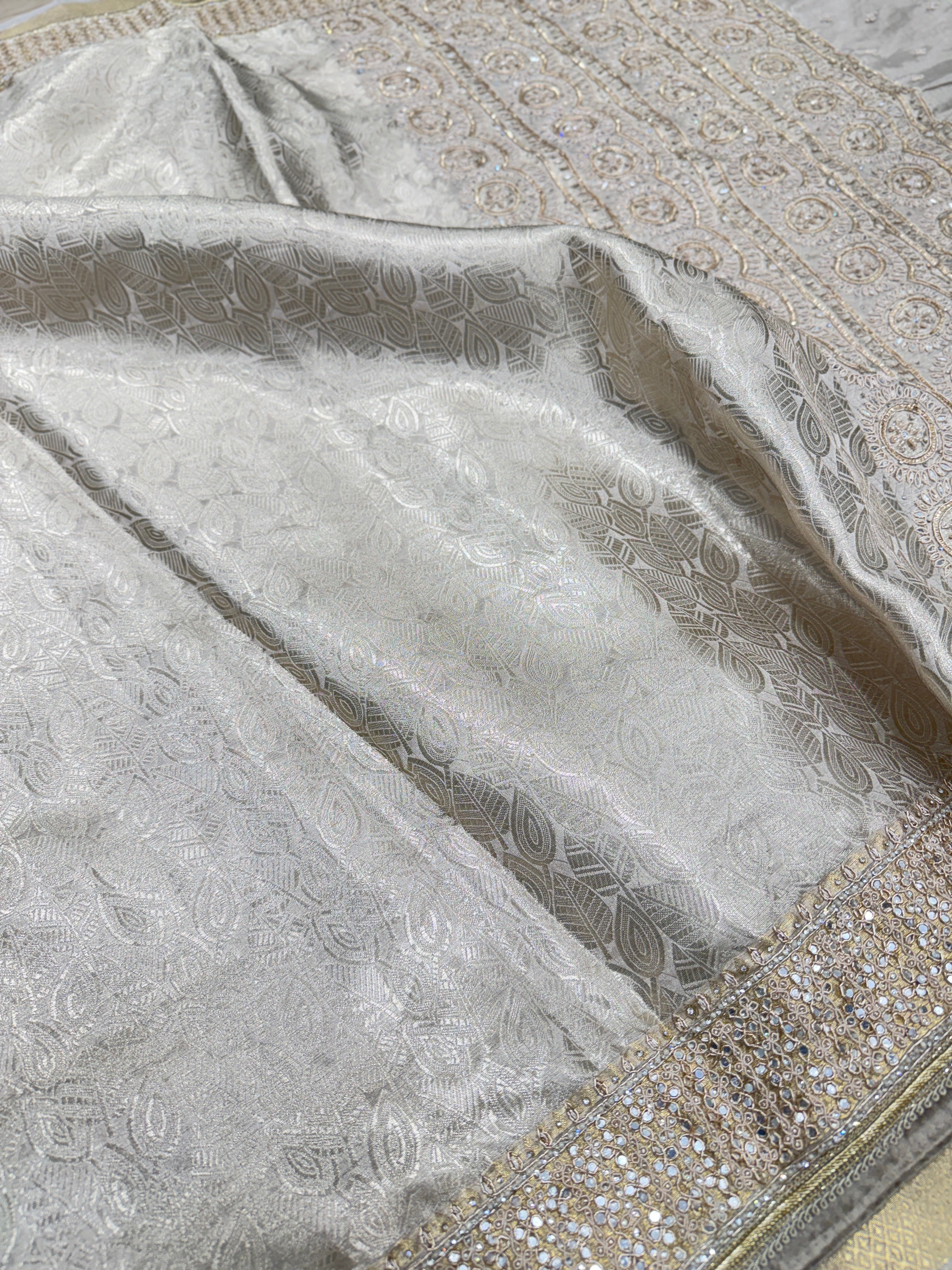 Silver Tissue Kanjivaram Contemporary Hand Embroidery Saree