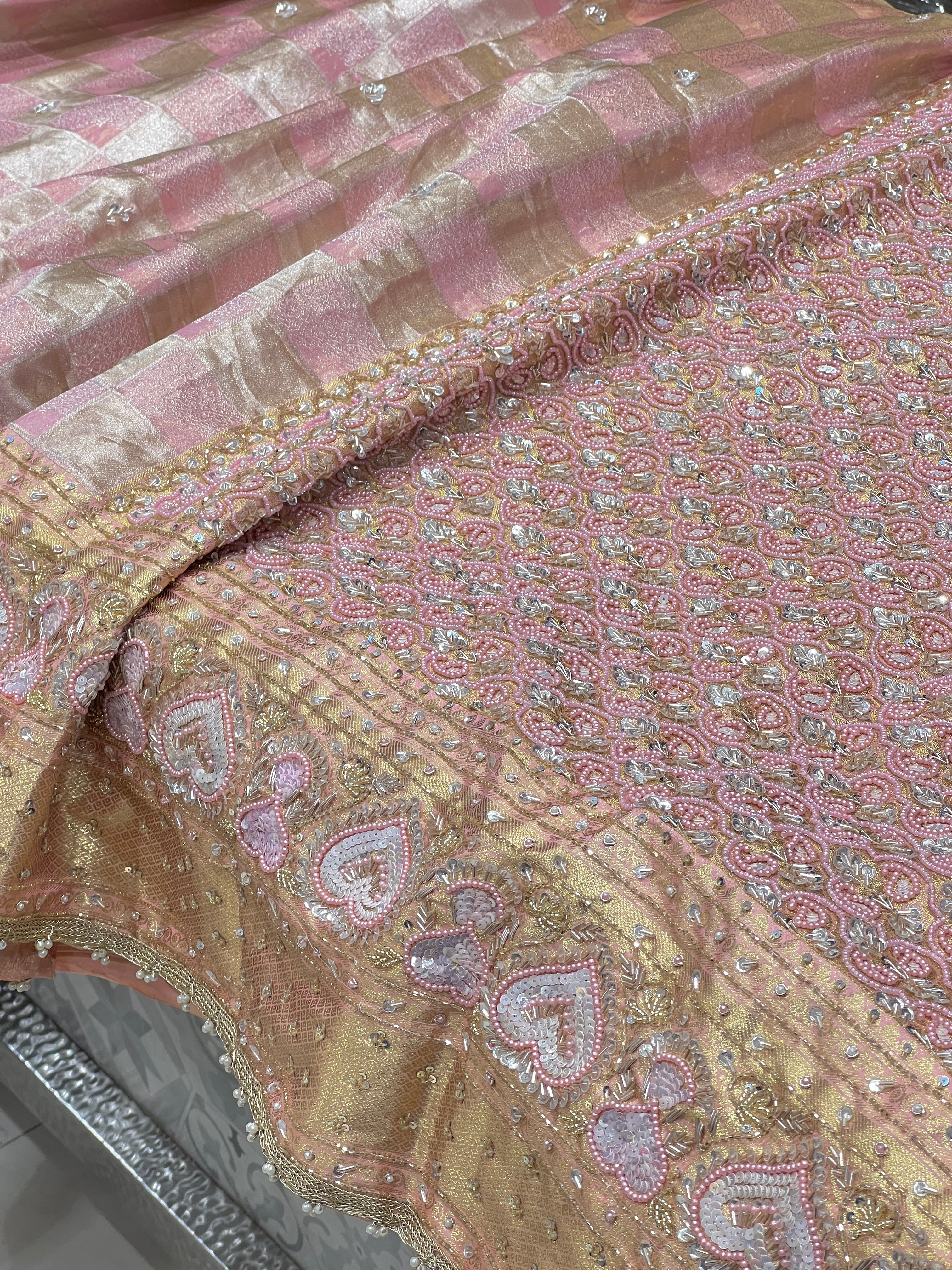 Pink Kanchi Fancy Hand Embroidery Saree