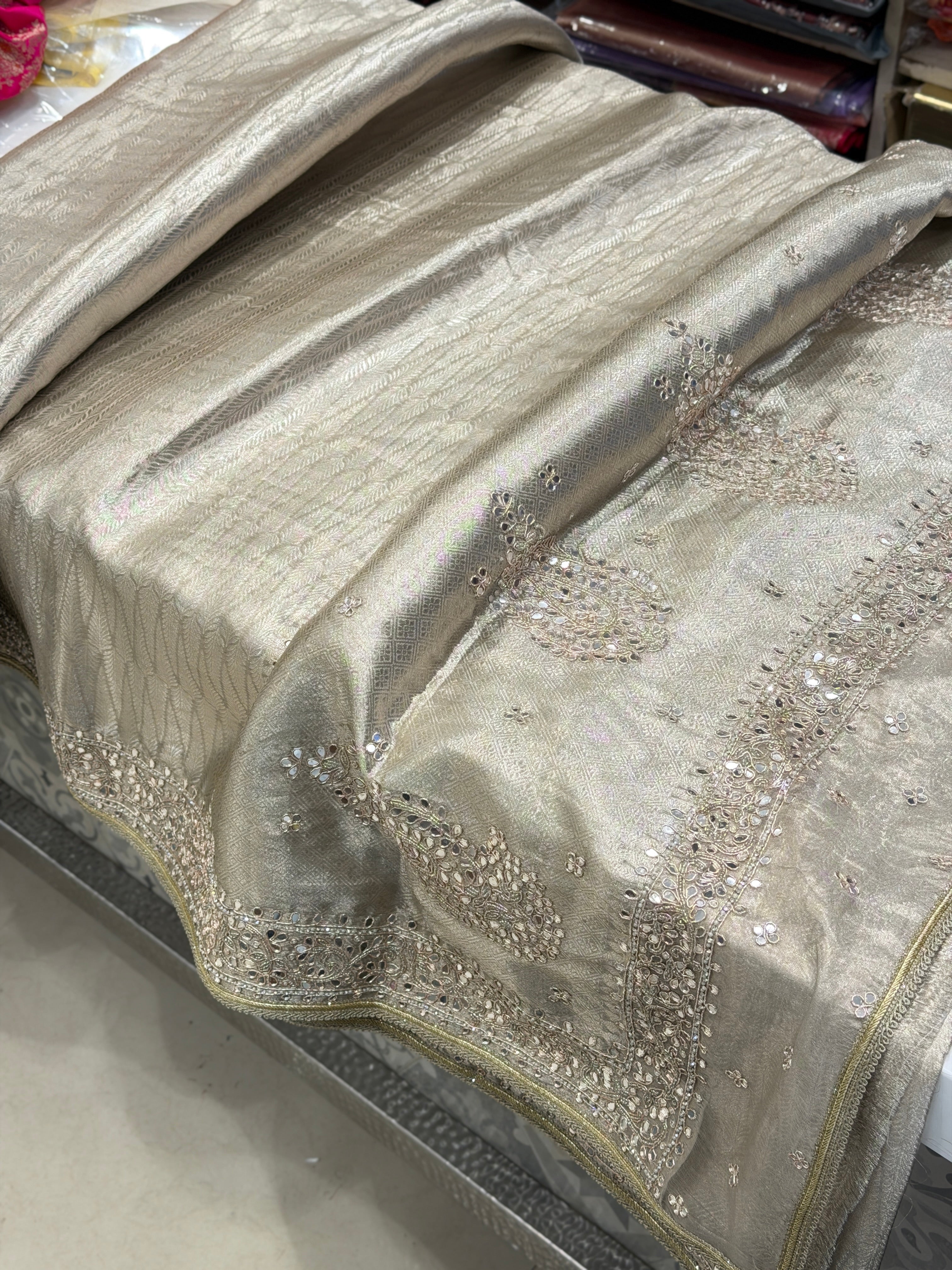 Silver Tissue Kanjivaram Contemporary Hand Embroidery Saree