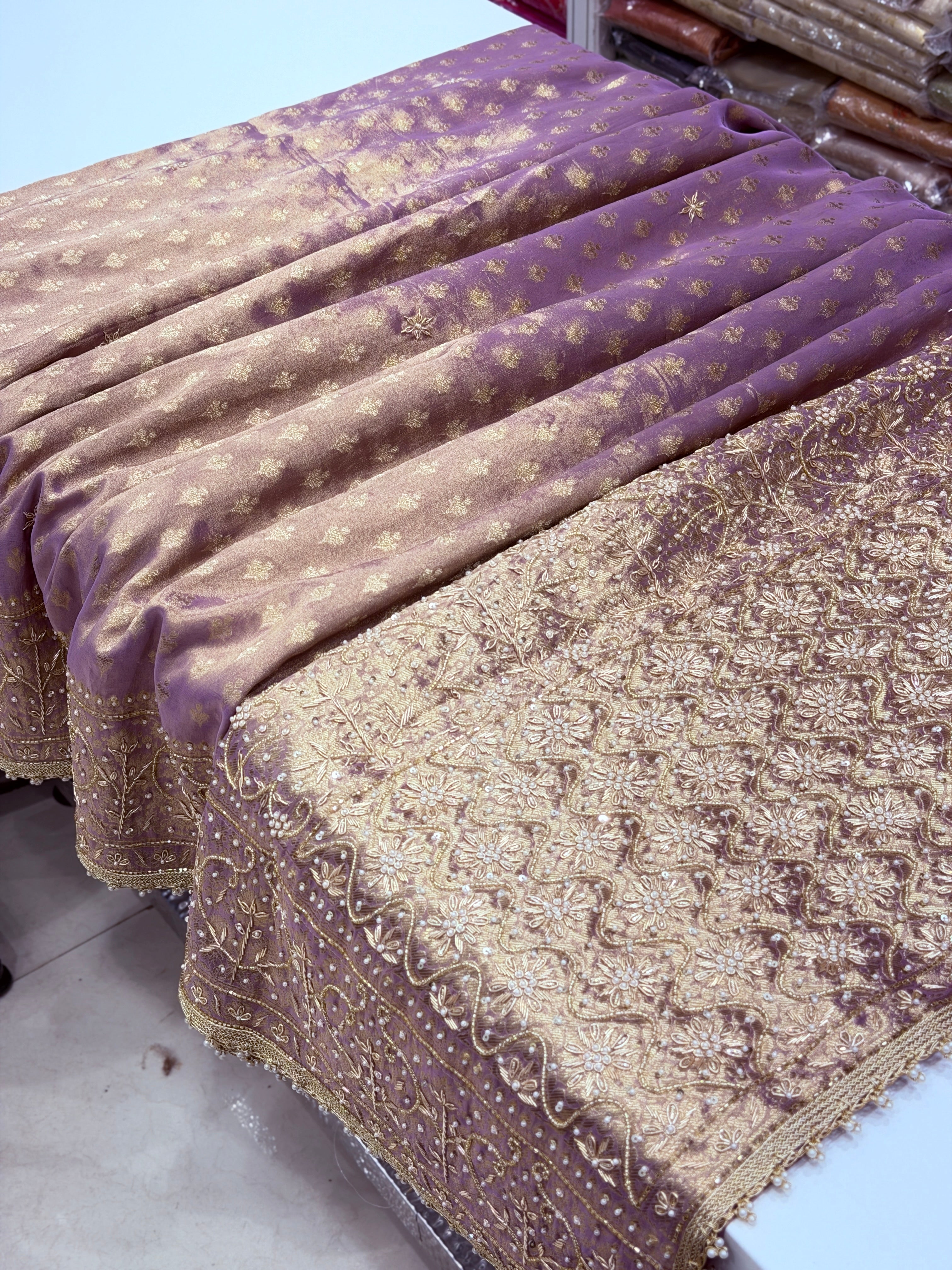 Purple Tissue Banarasi Buttis Zardosi Embroidery Saree