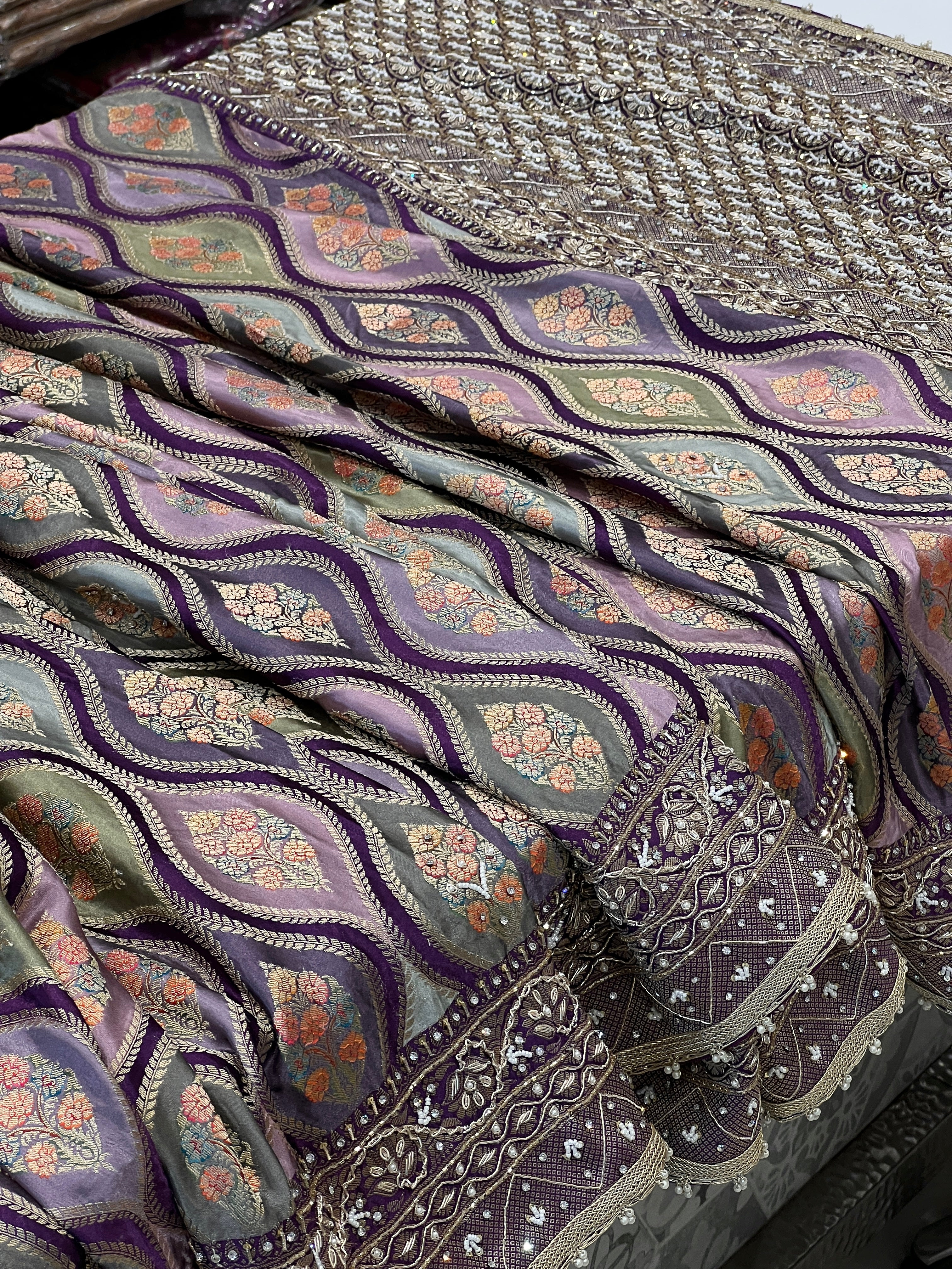 Purple Rangkat Hand Embroidery Saree