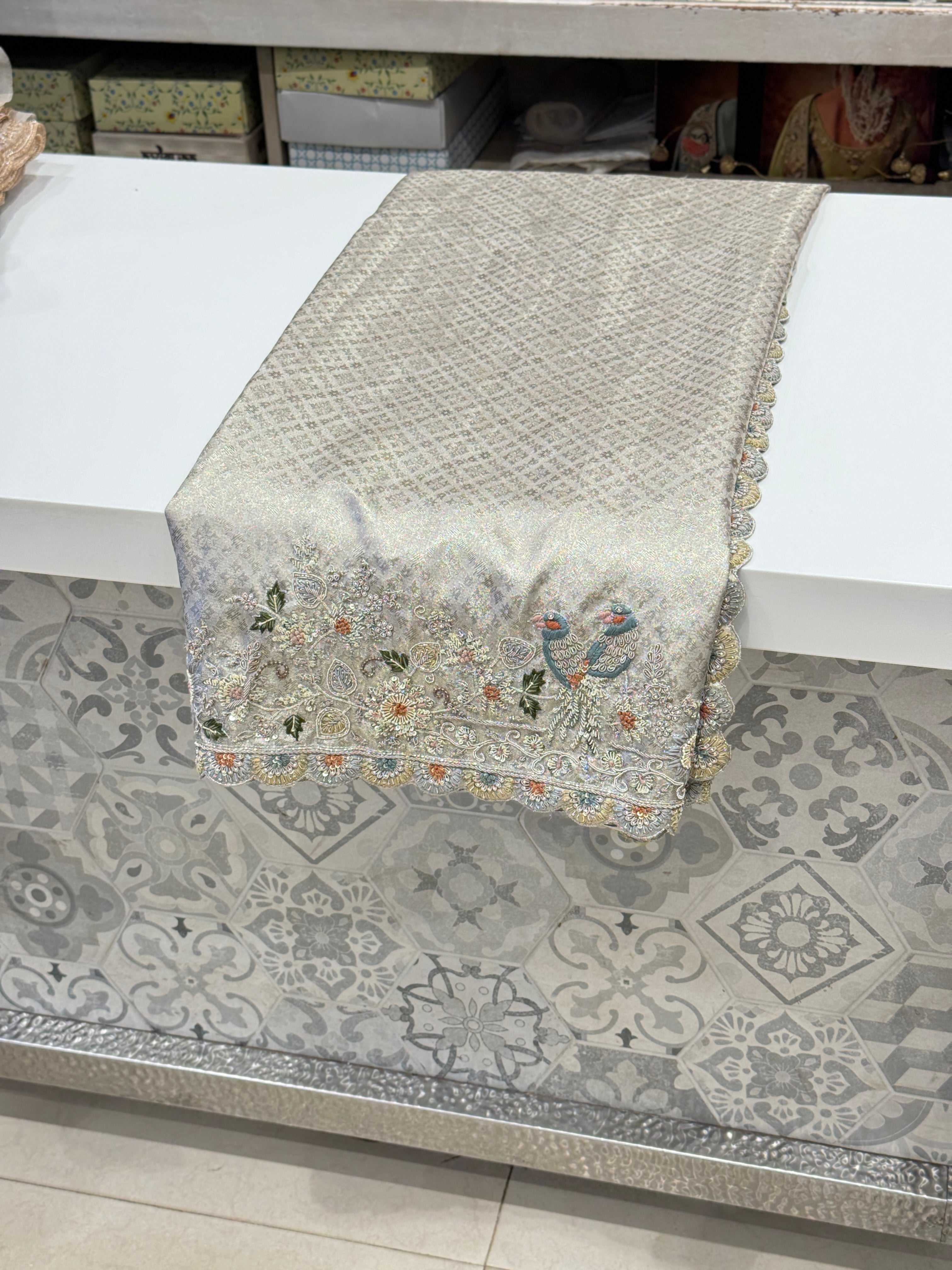 Silver Kanjivaram Zardosi Embroidery Saree