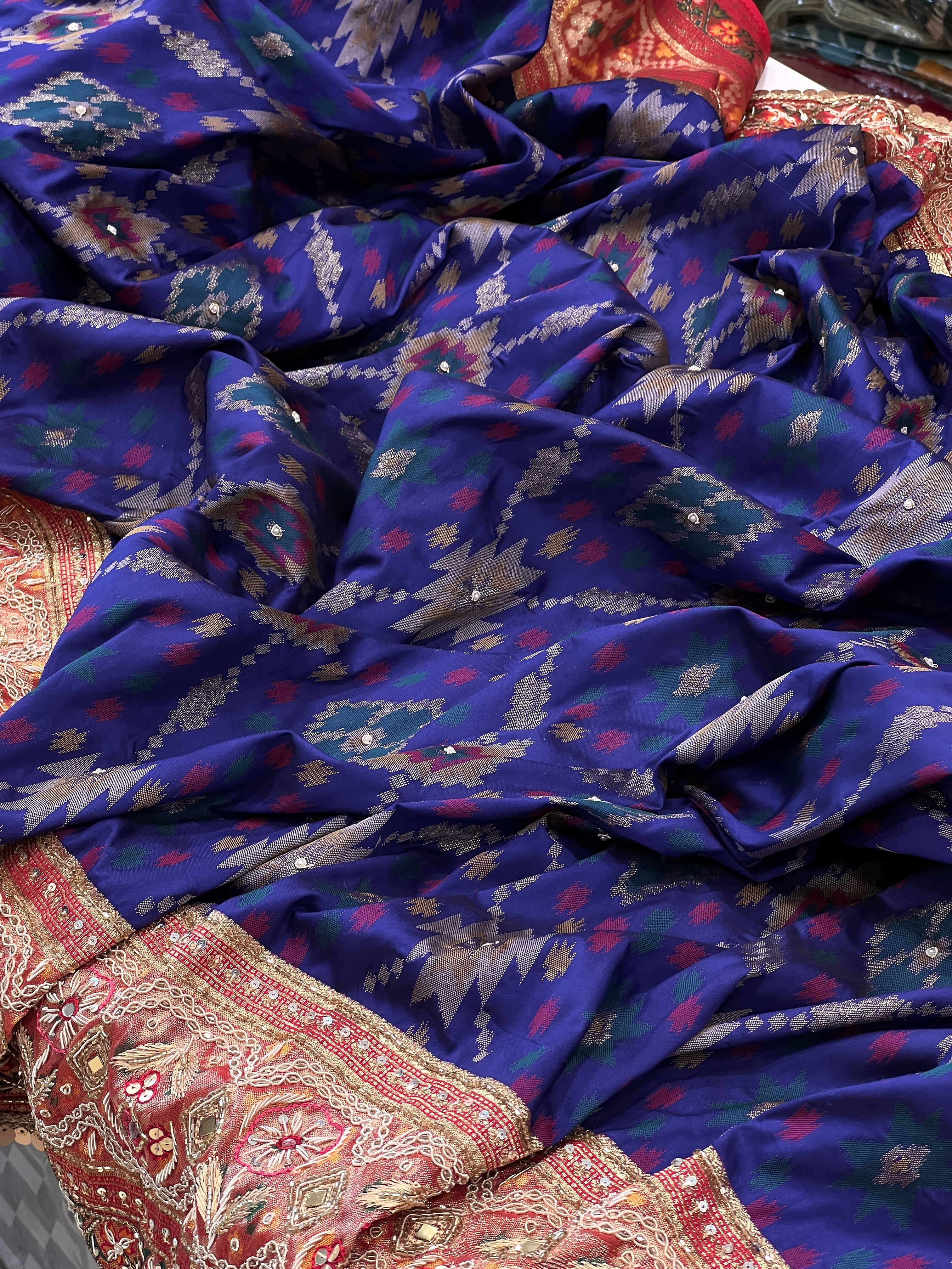 Blue Patola Zardozi Hand Embroidery Saree