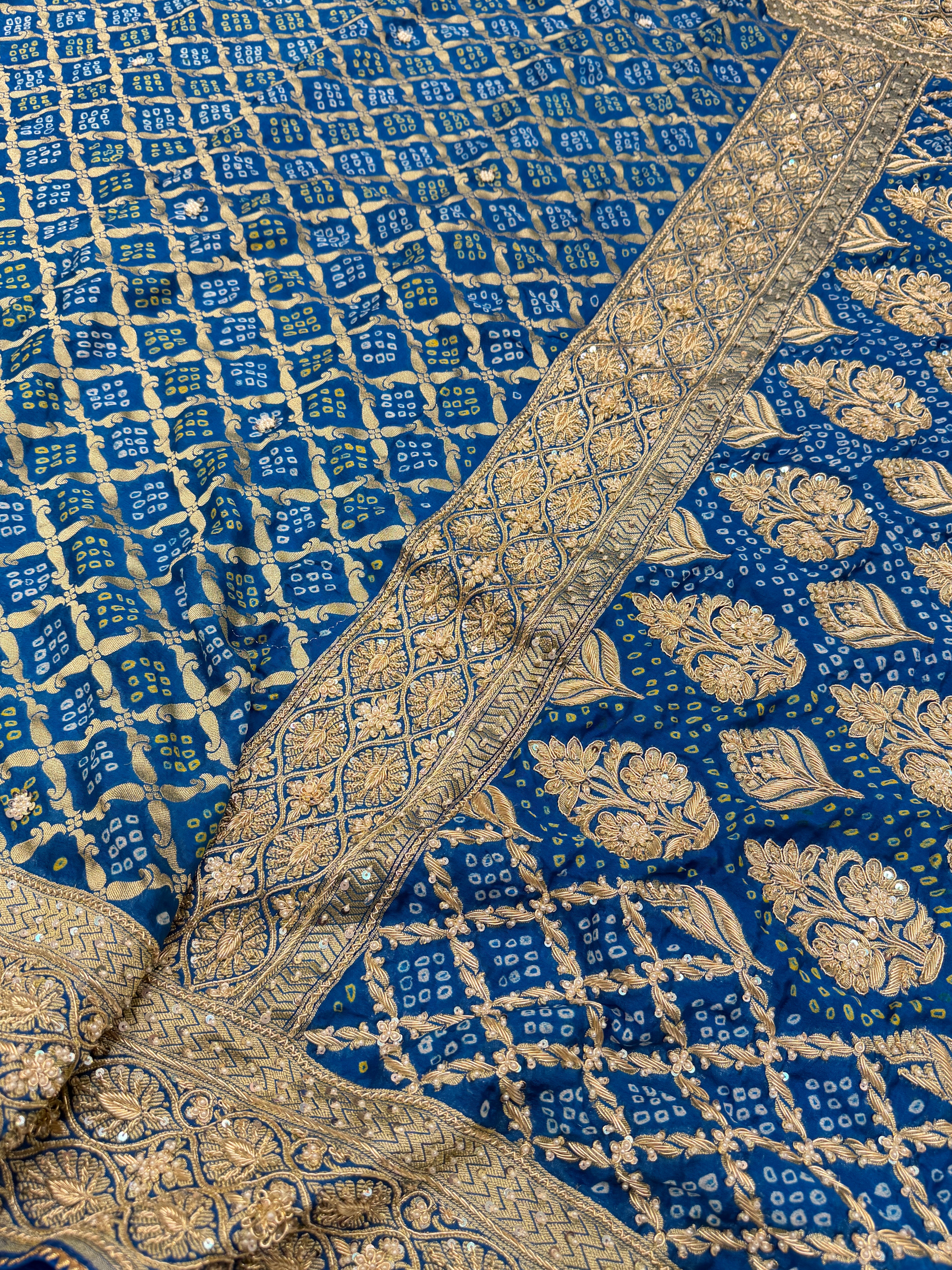 Blue Bandhej Zardosi Hand Embroidery Georgette Saree